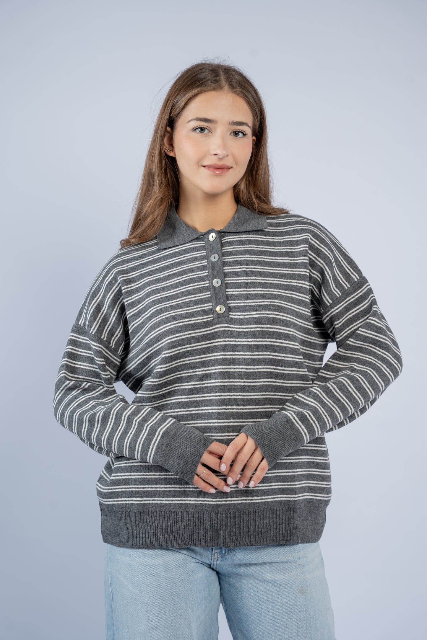 Buttoned knit polo