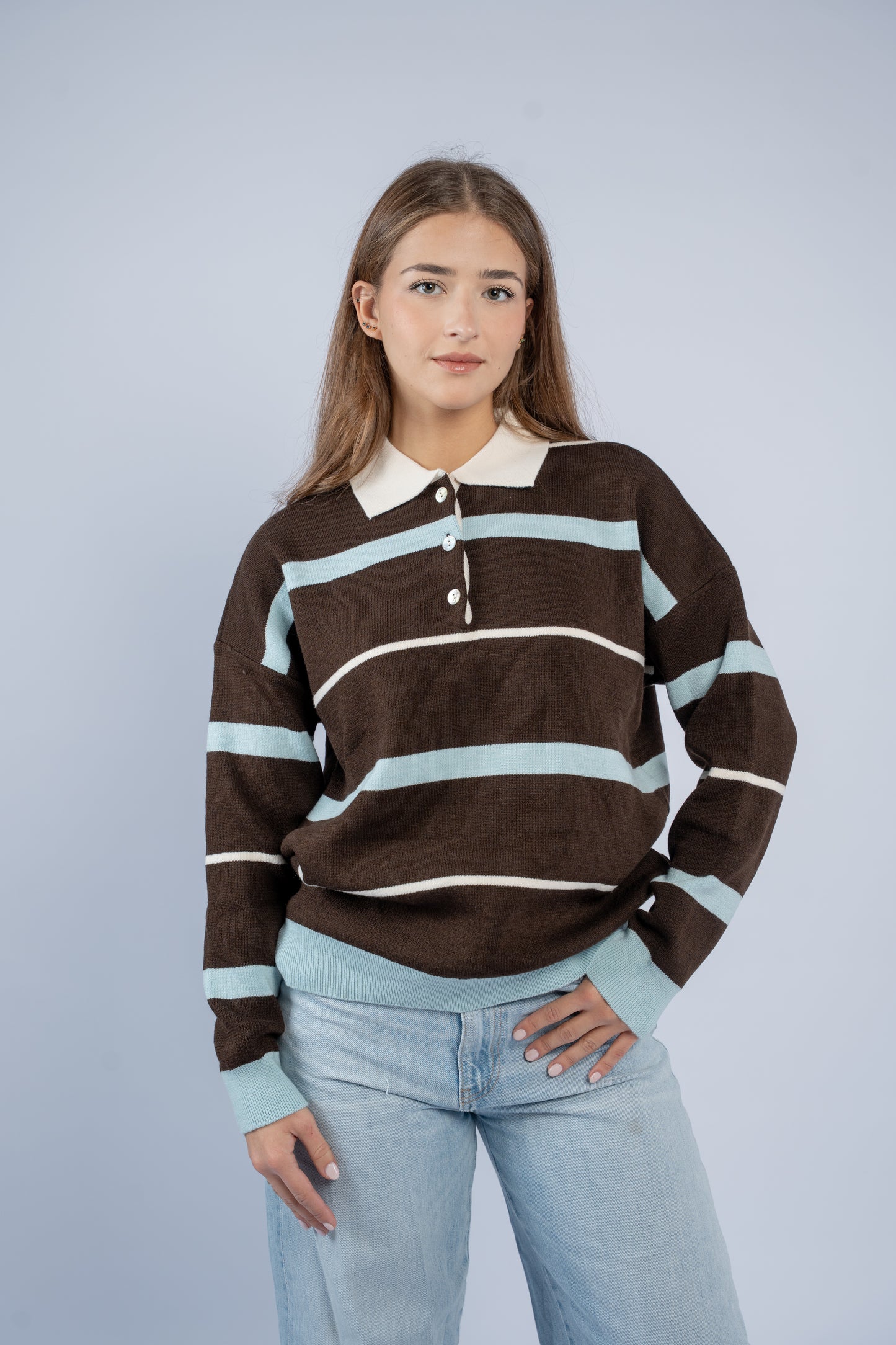 Buttoned knit polo
