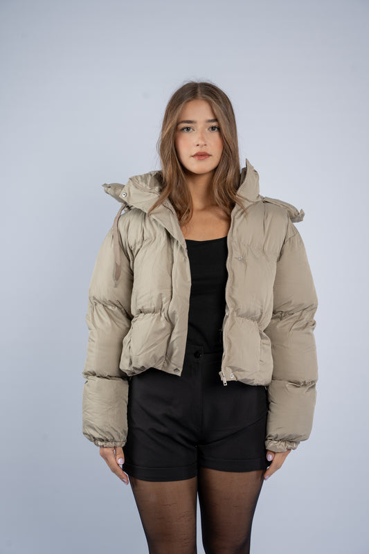Greige cropped puffer jacket