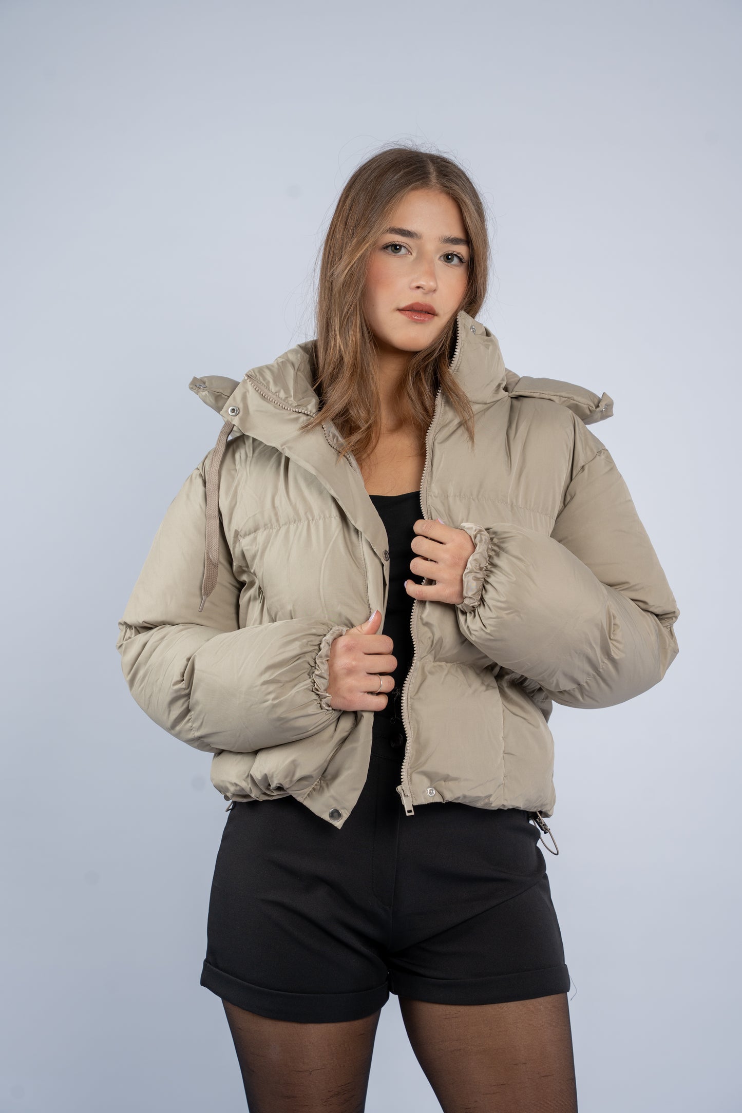 Greige cropped puffer jacket