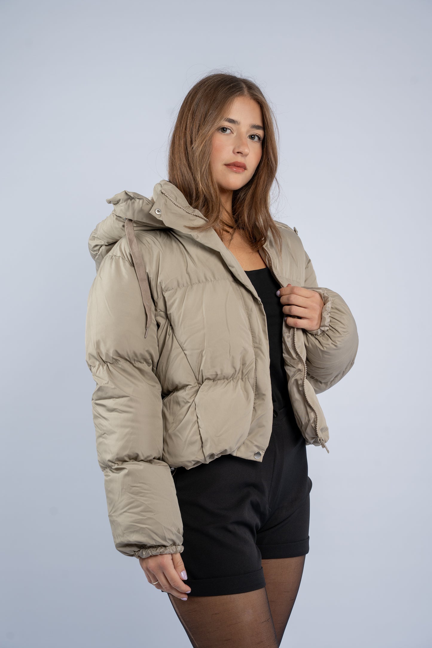 Greige cropped puffer jacket