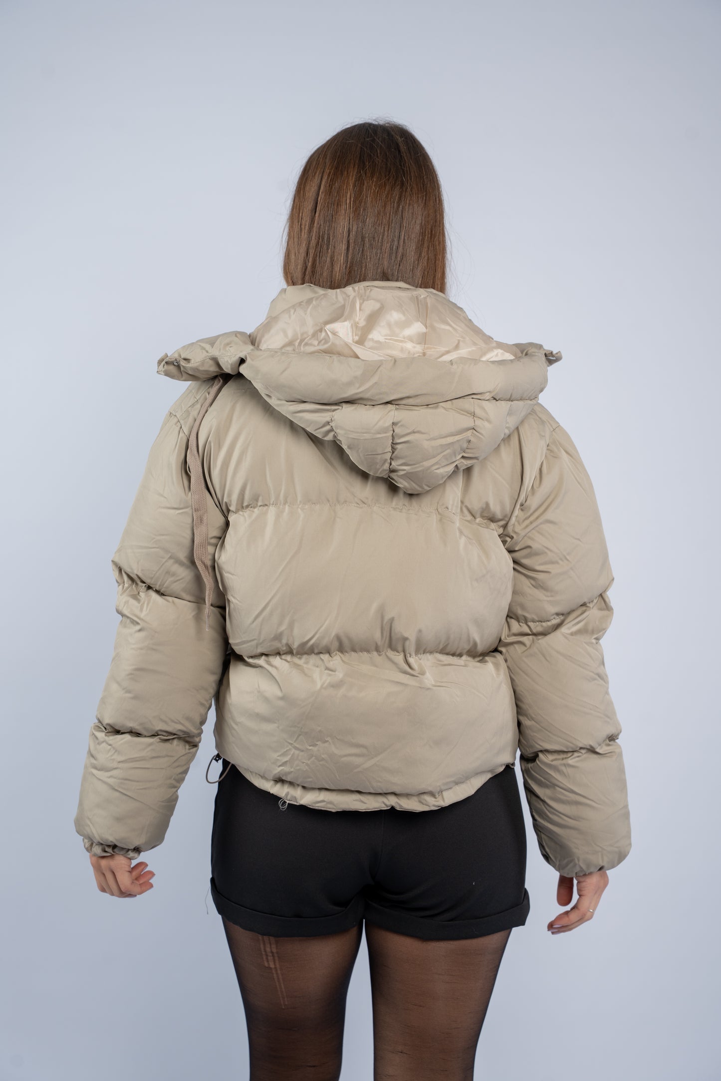 Greige cropped puffer jacket