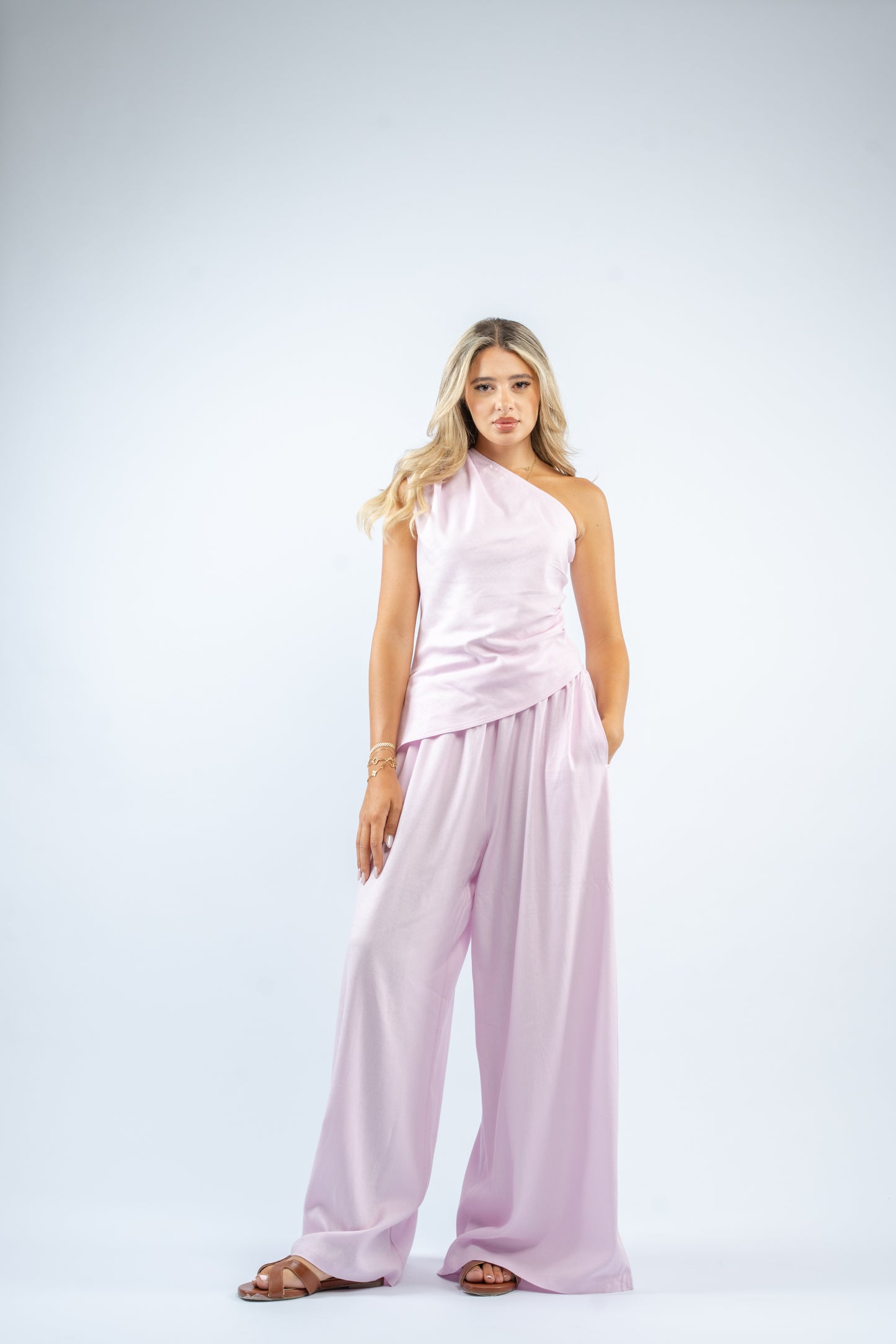 One shoulder linen set