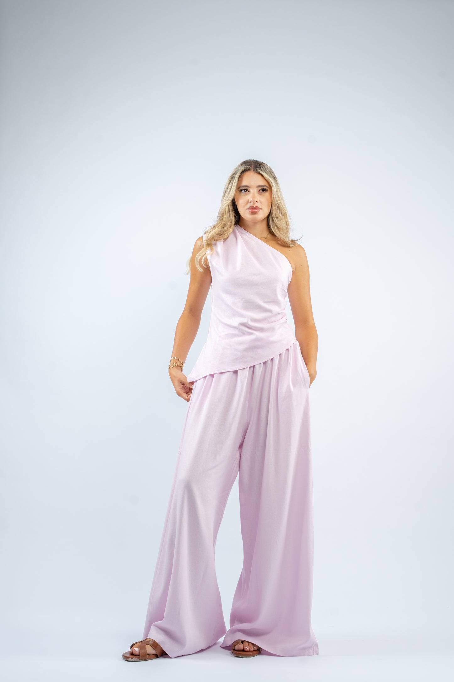 One shoulder linen set