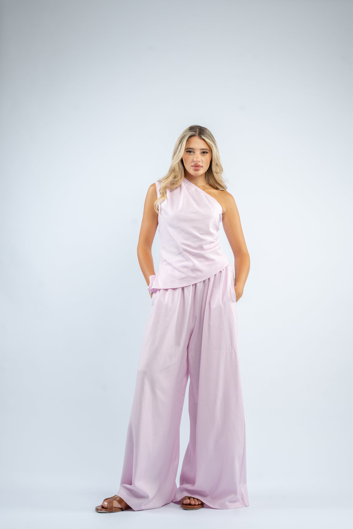 One shoulder linen set