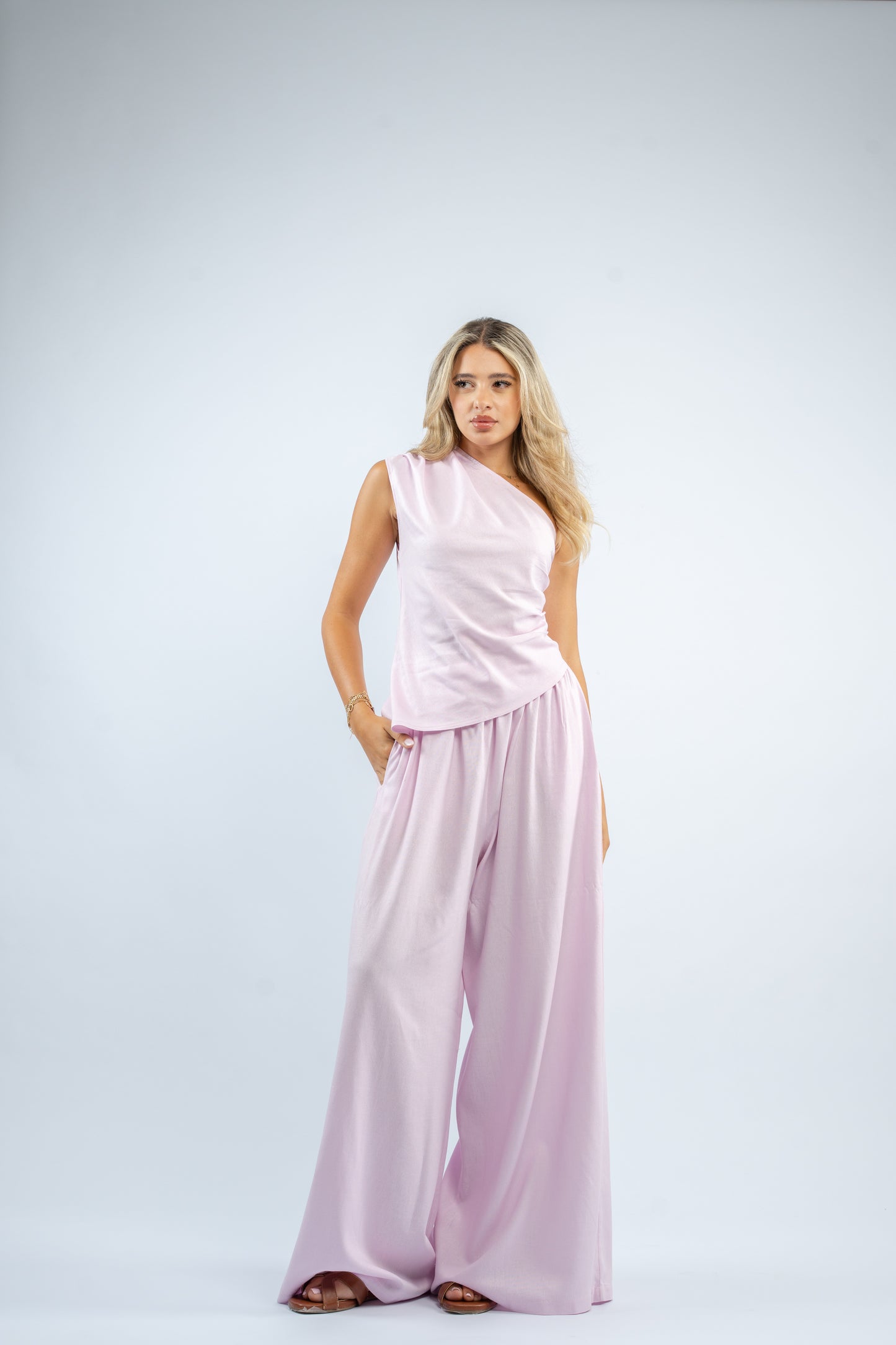 One shoulder linen set