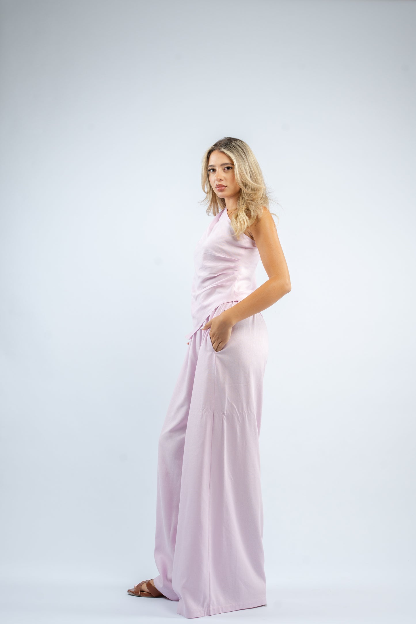 One shoulder linen set