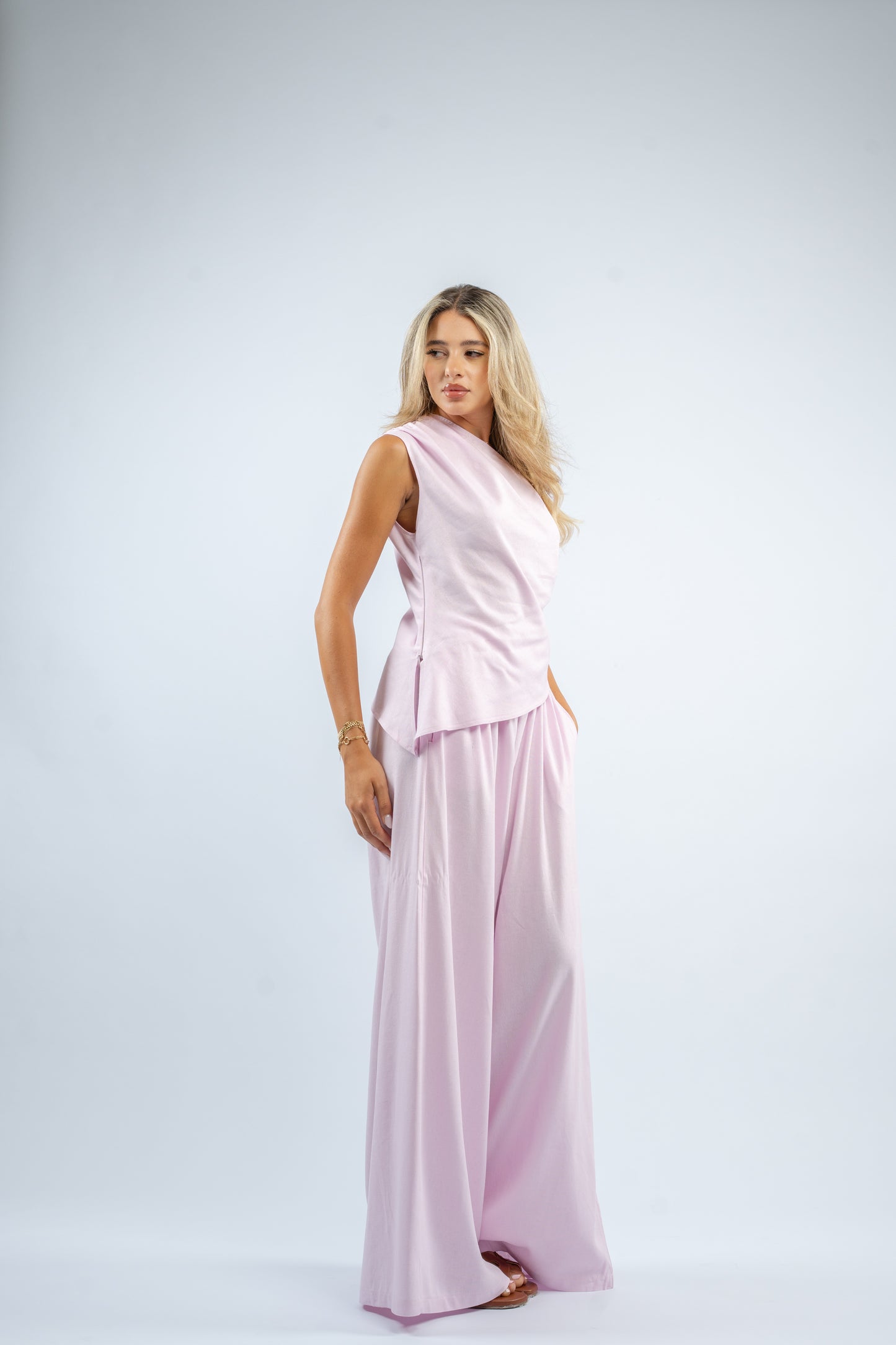 One shoulder linen set