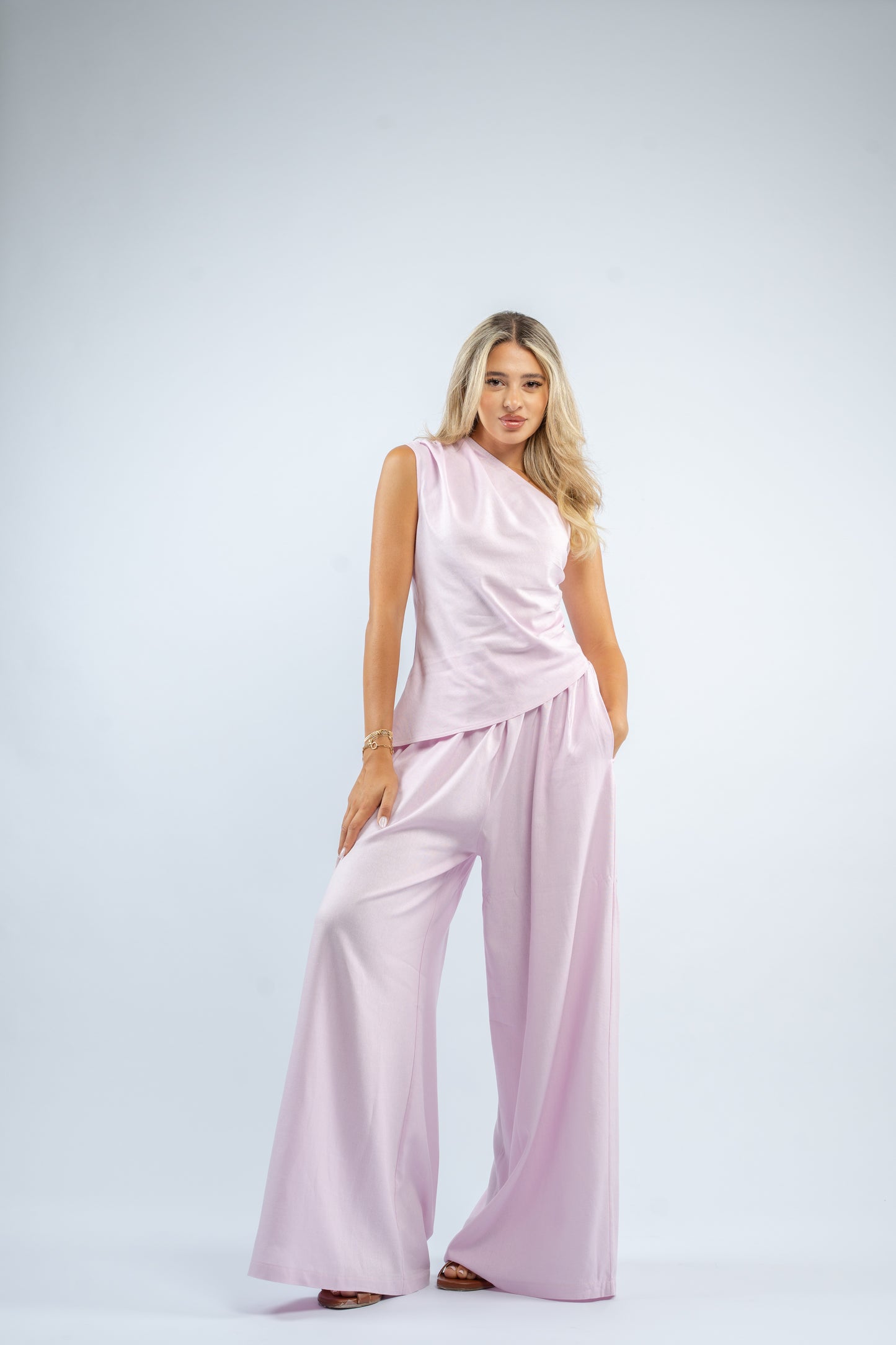 One shoulder linen set