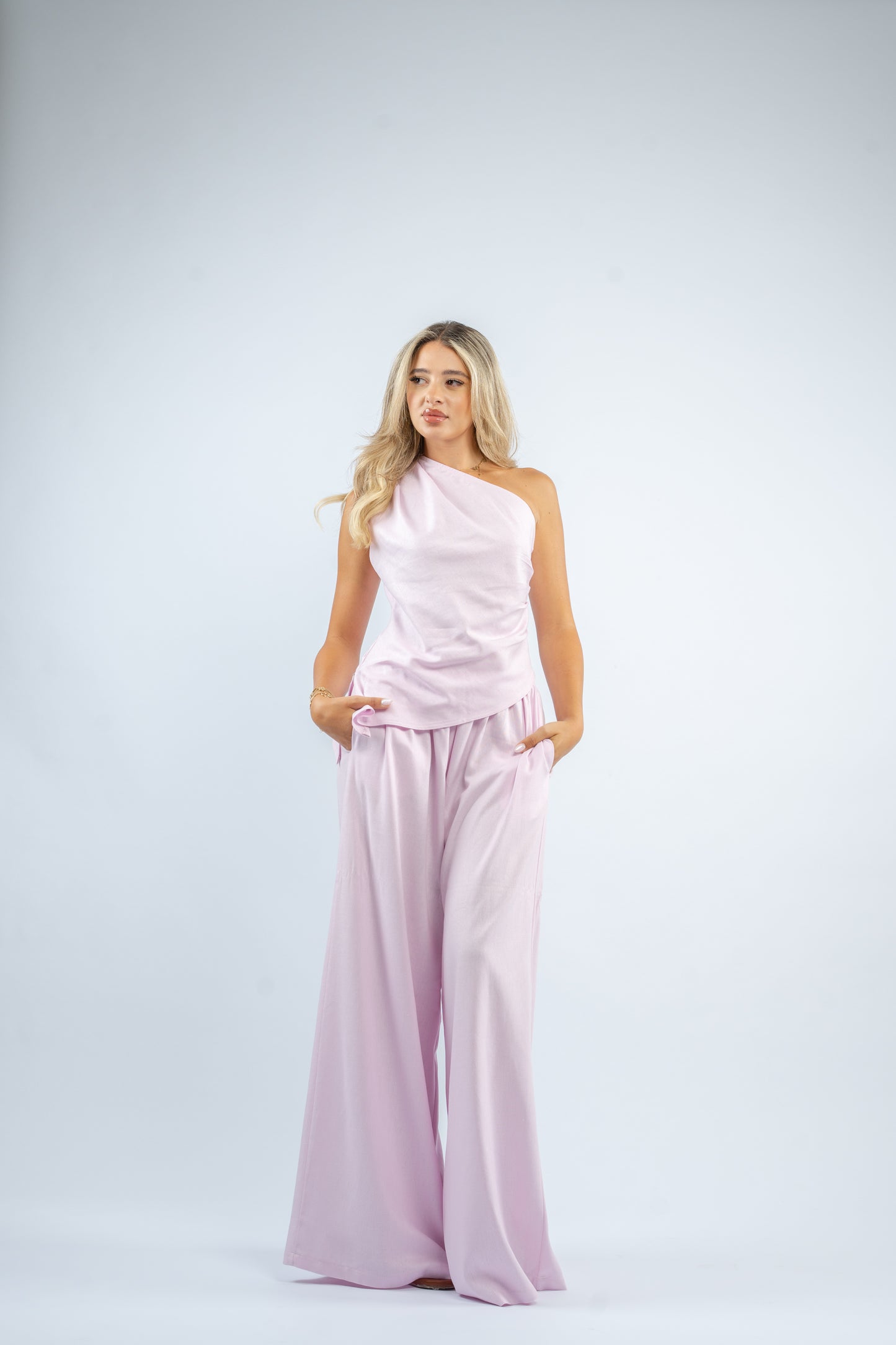 One shoulder linen set