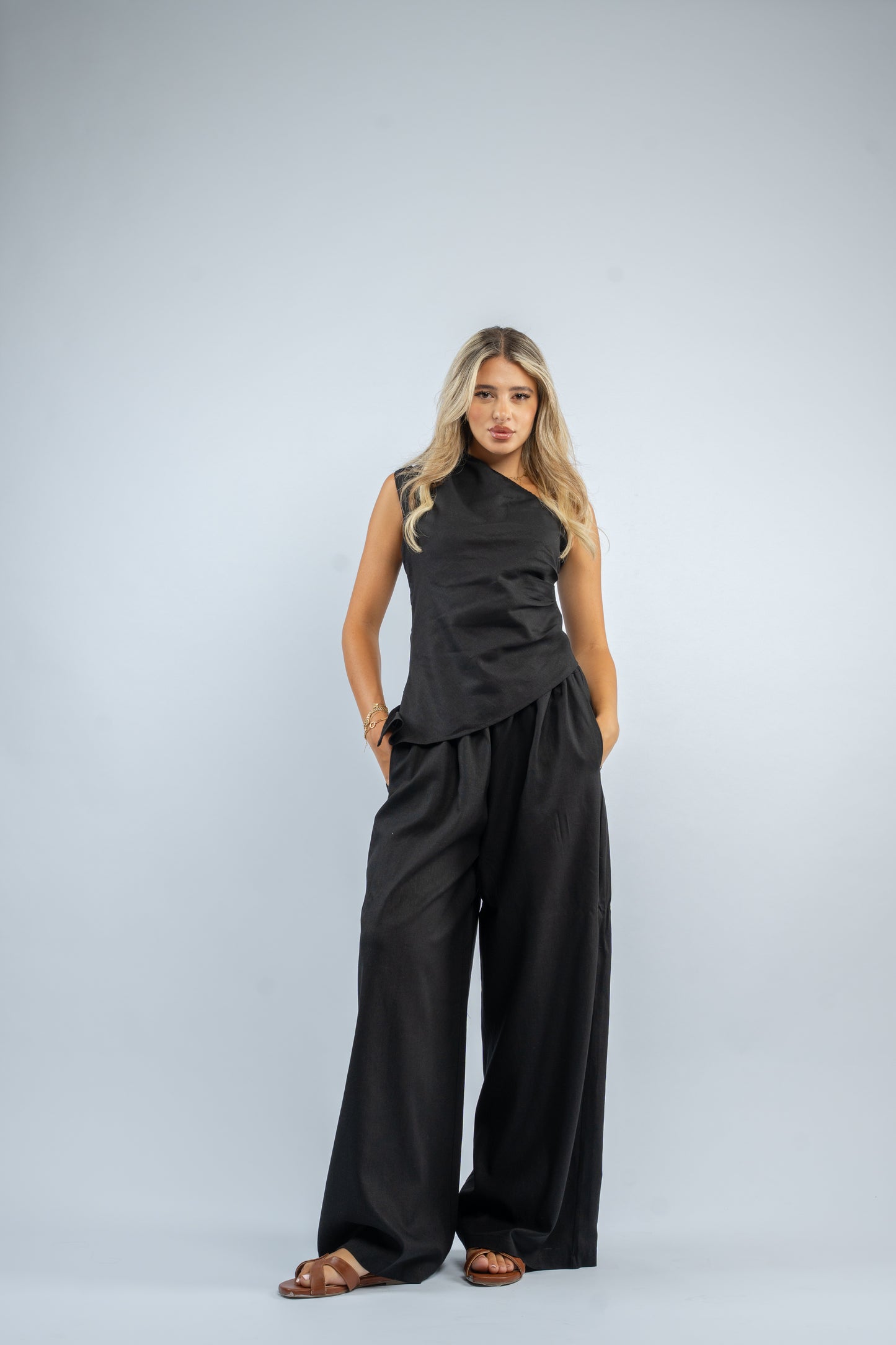One shoulder linen set