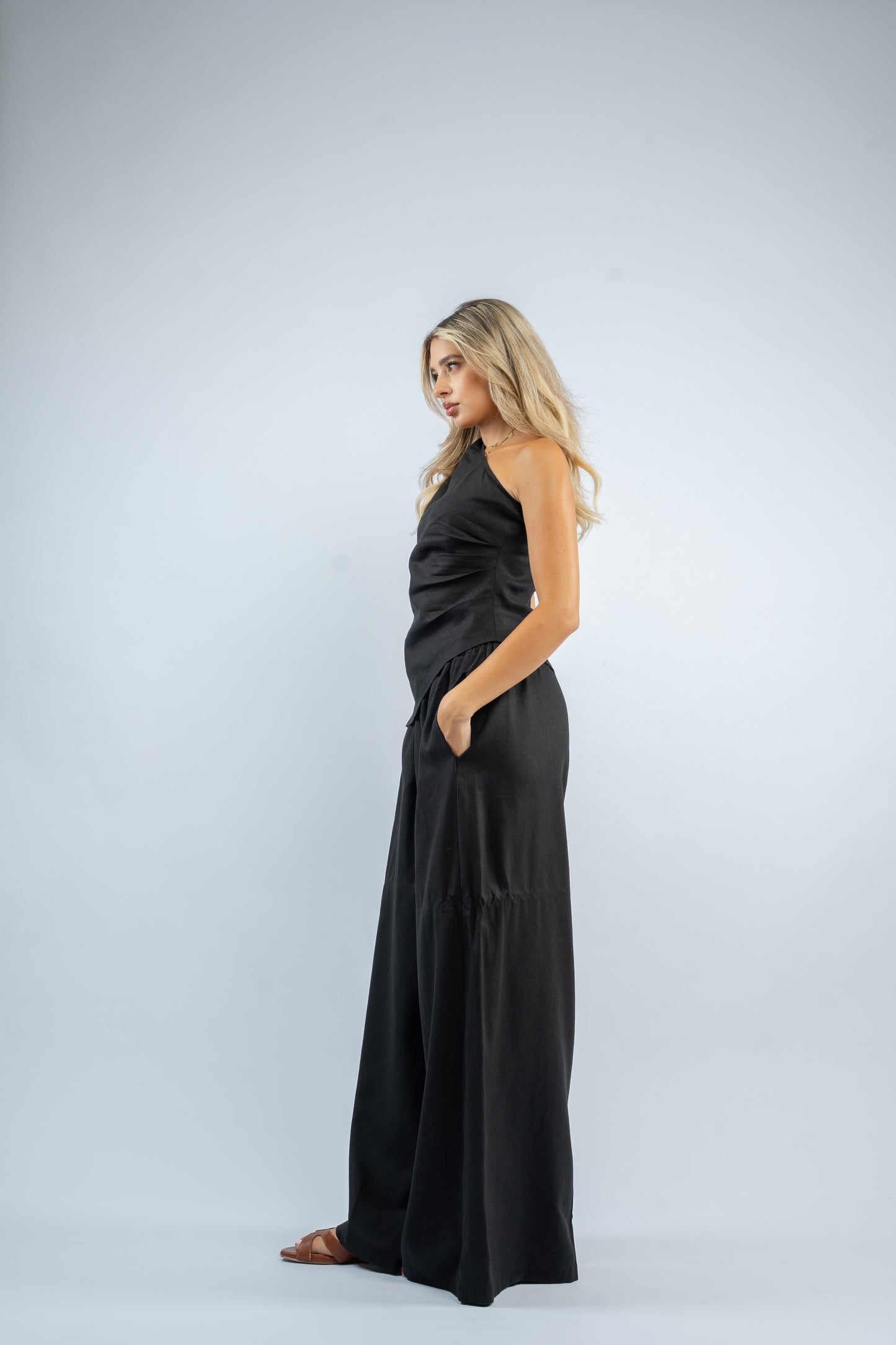 One shoulder linen set