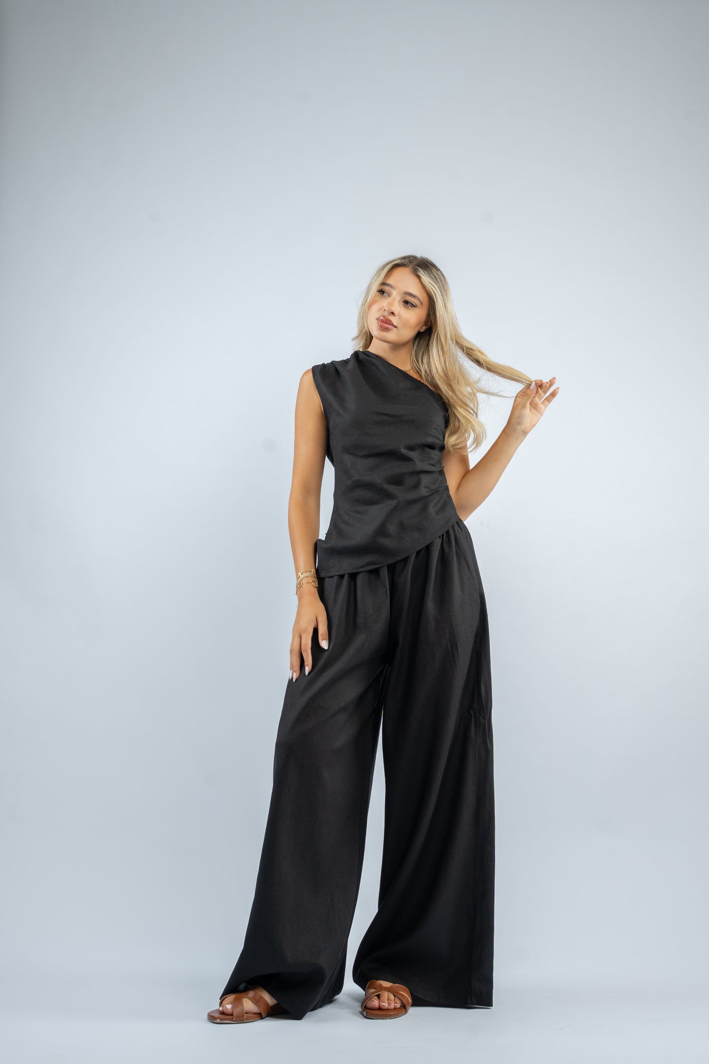 One shoulder linen set