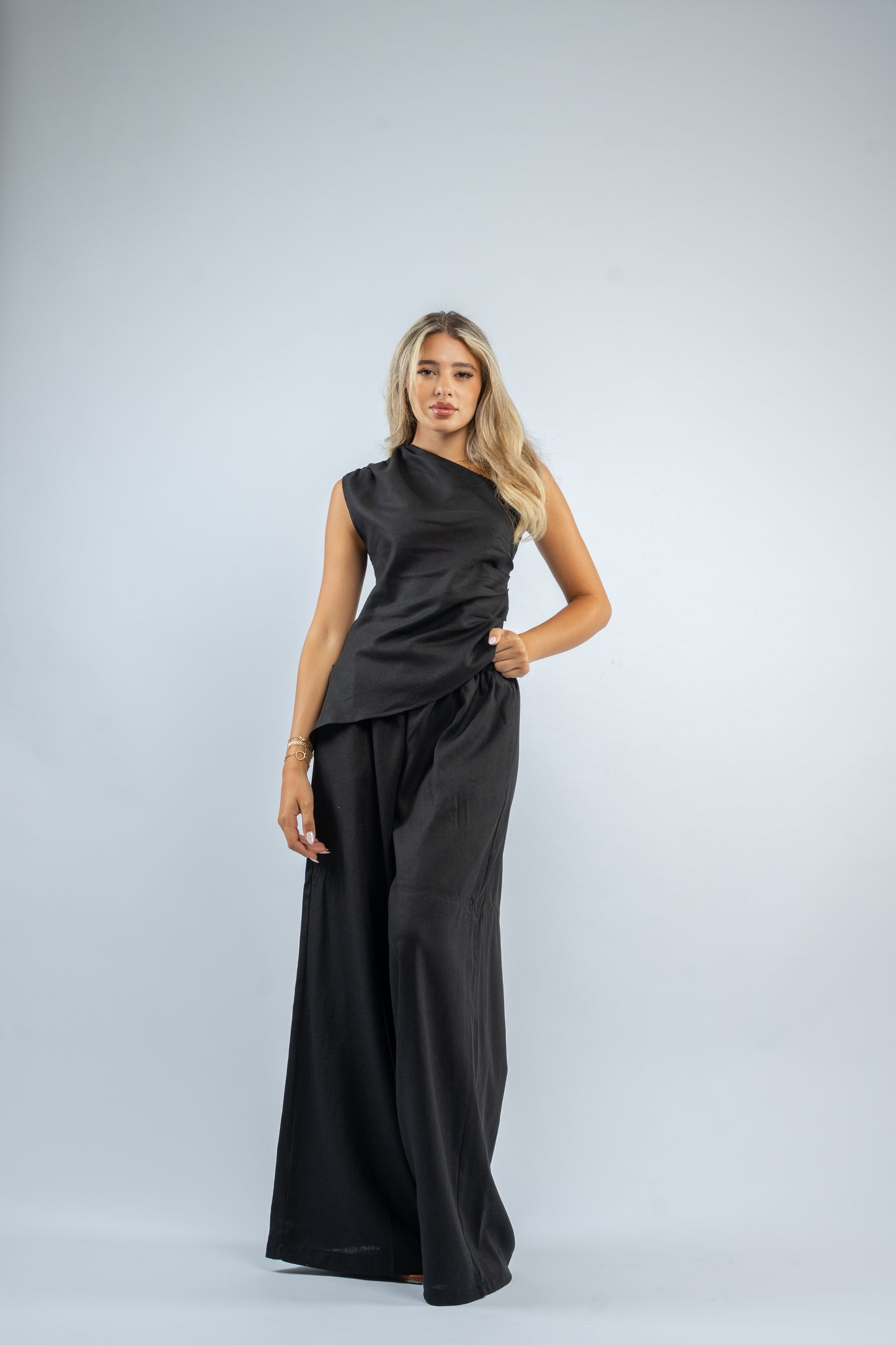 One shoulder linen set