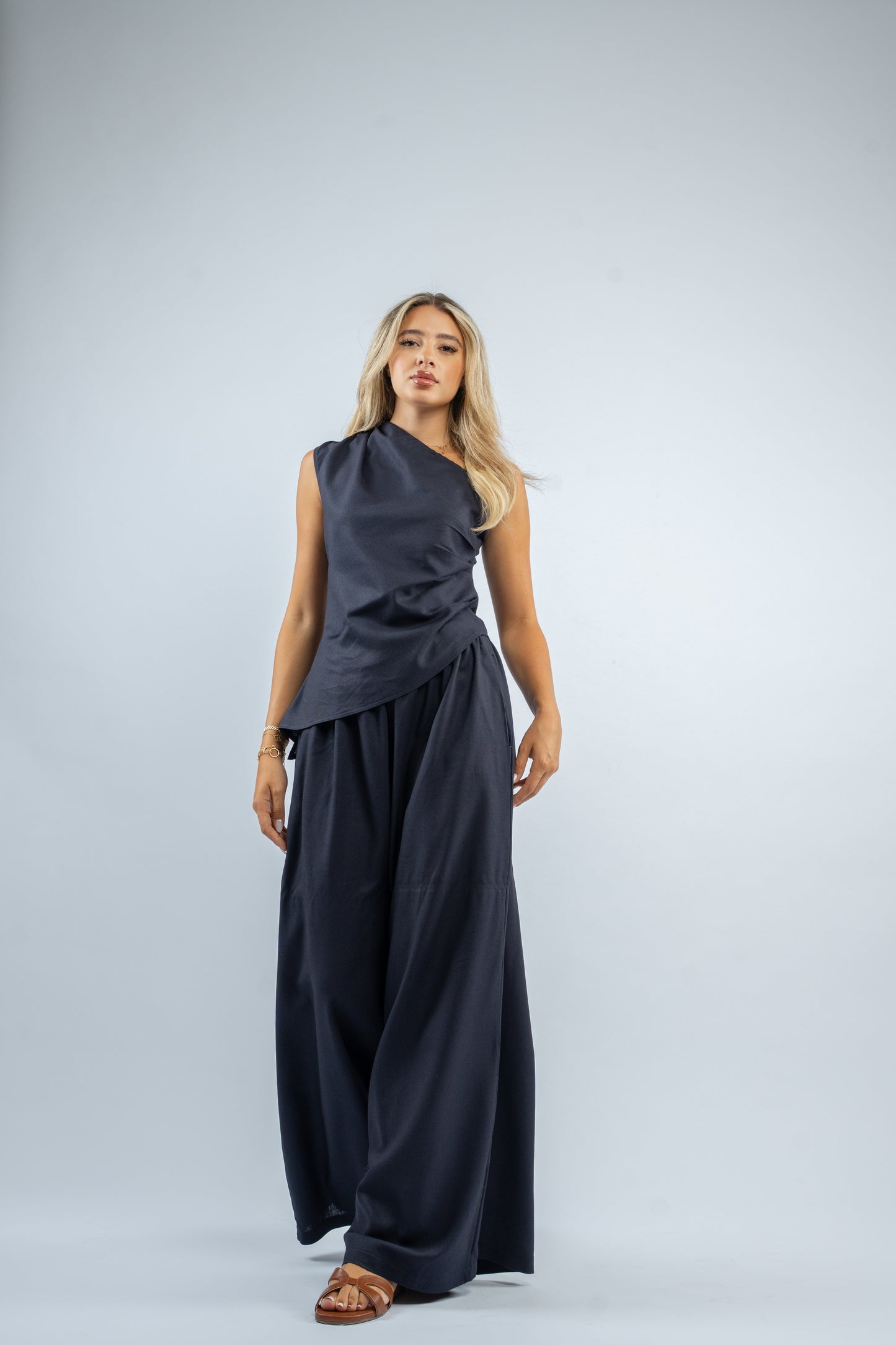 One shoulder linen set