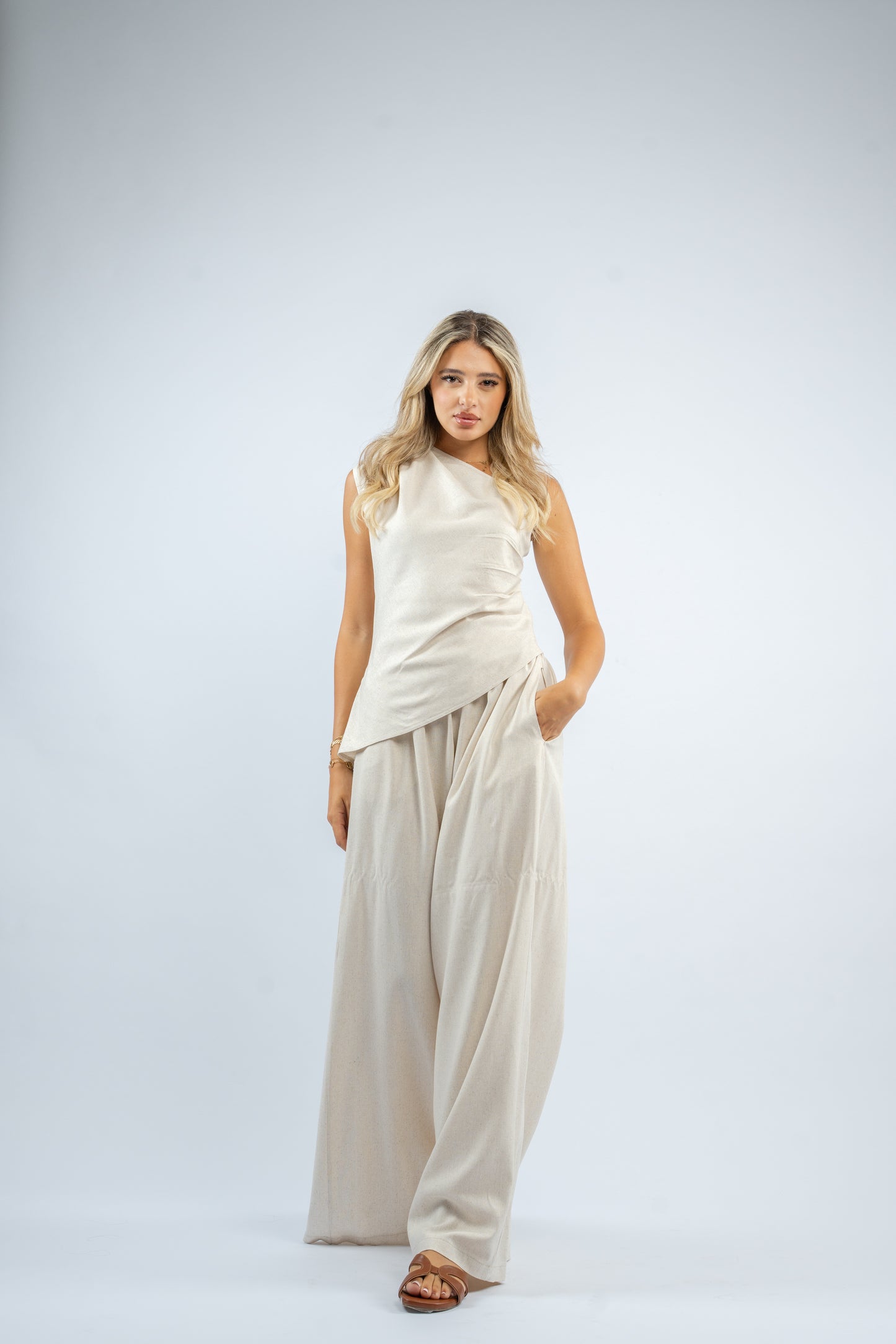 One shoulder linen set