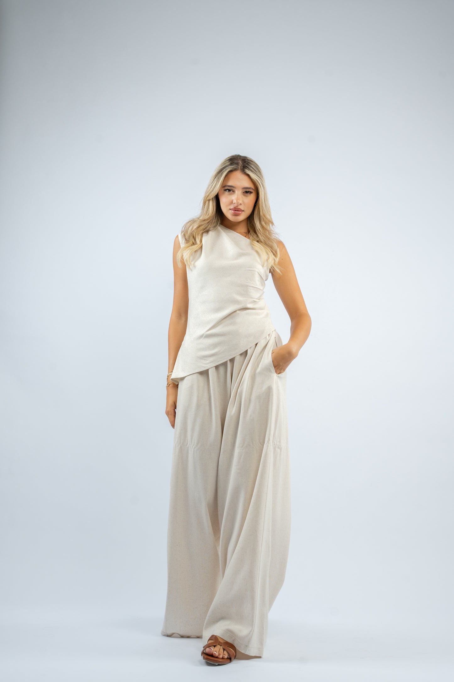 One shoulder linen set