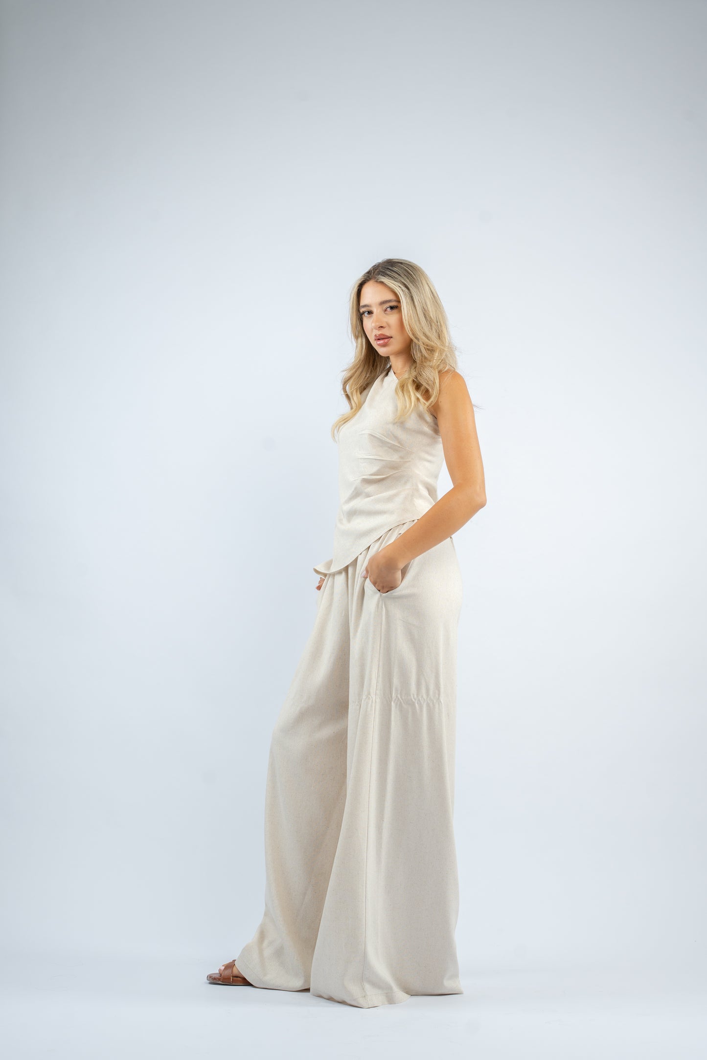 One shoulder linen set