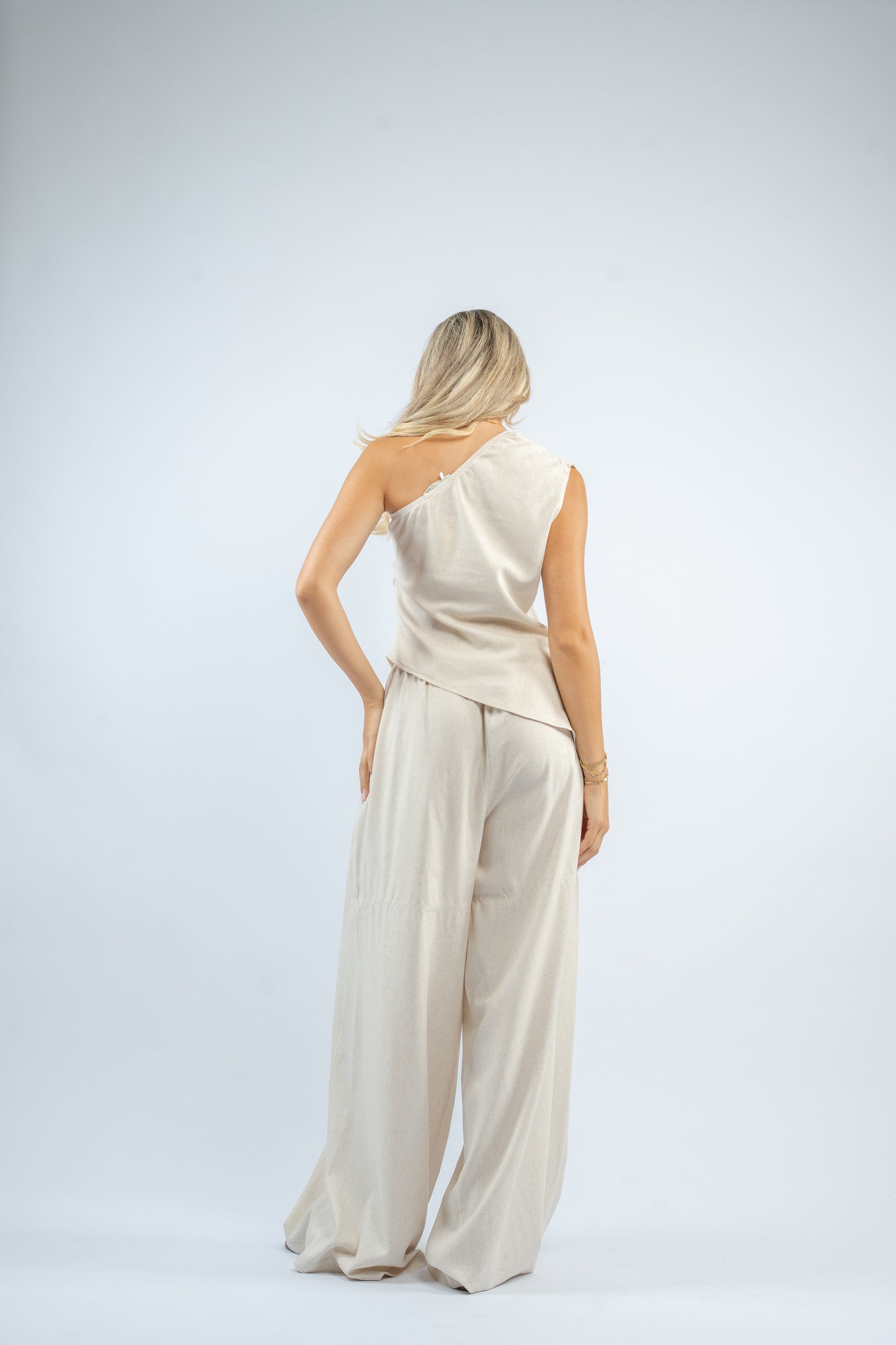 One shoulder linen set