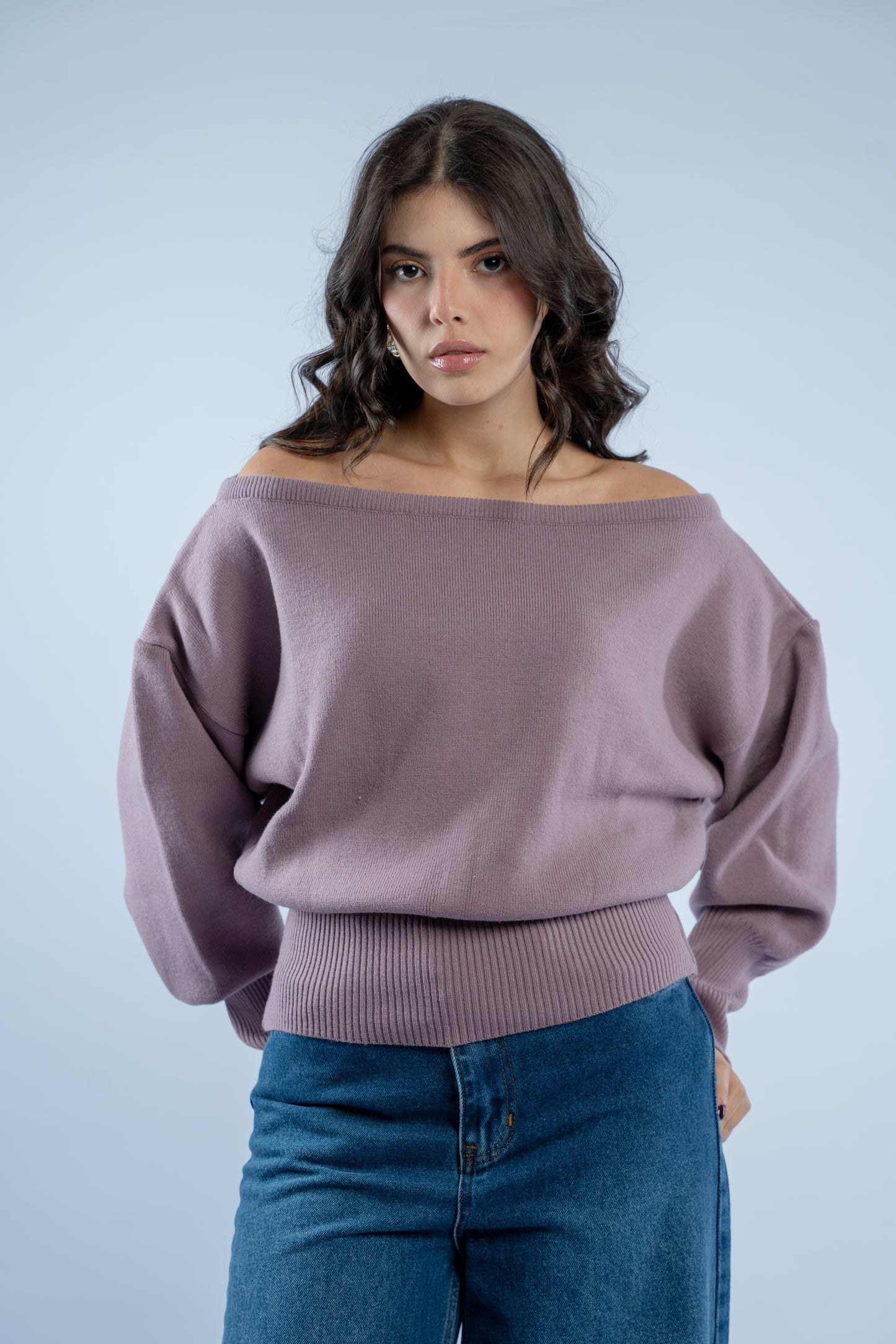 Asymmetrical waist-defined knit top