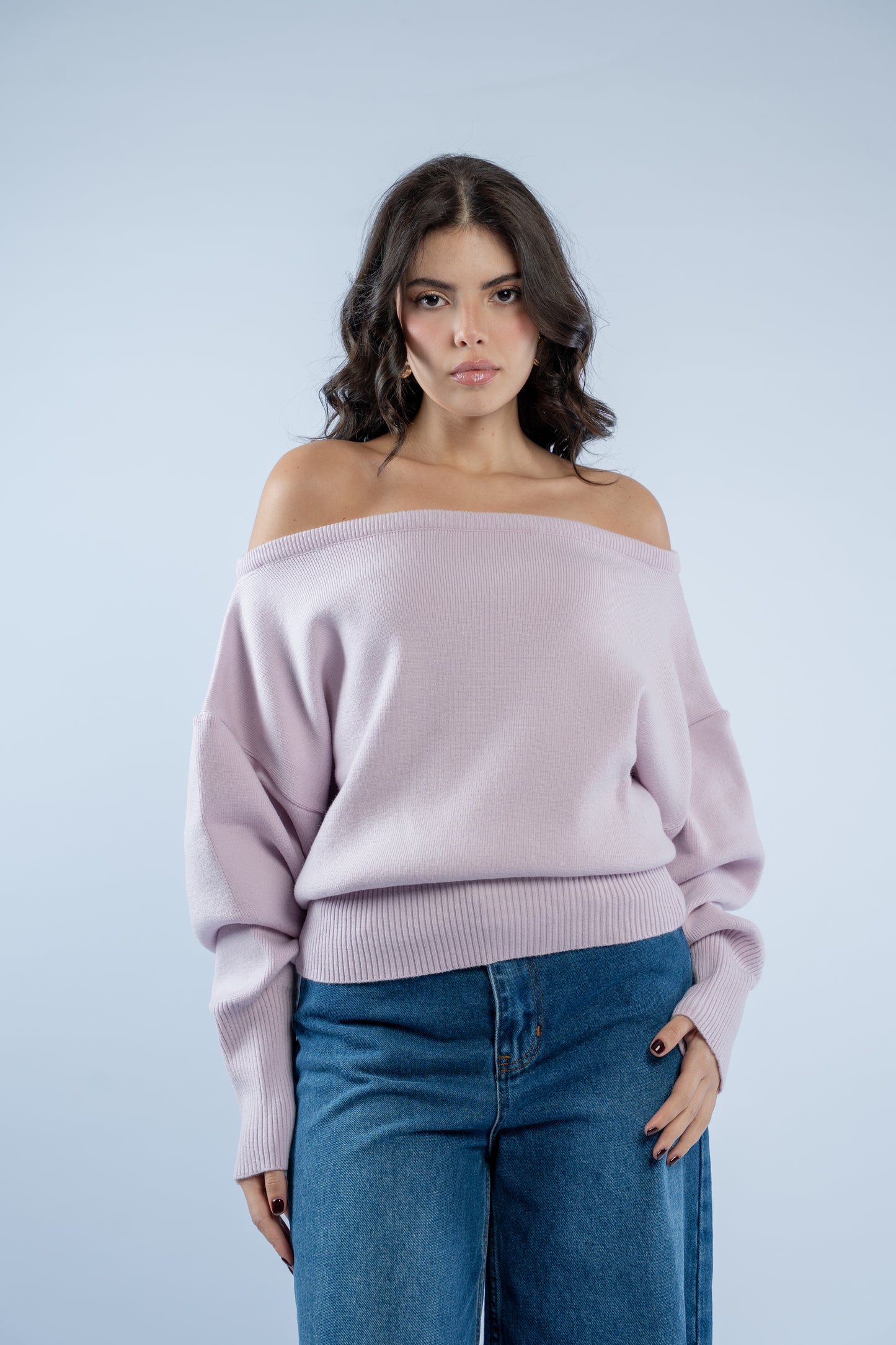 Asymmetrical waist-defined knit top