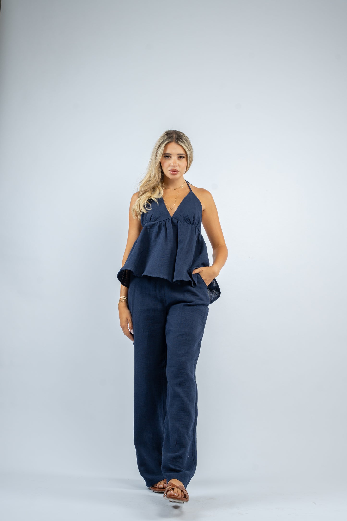 Flowy halter linen set