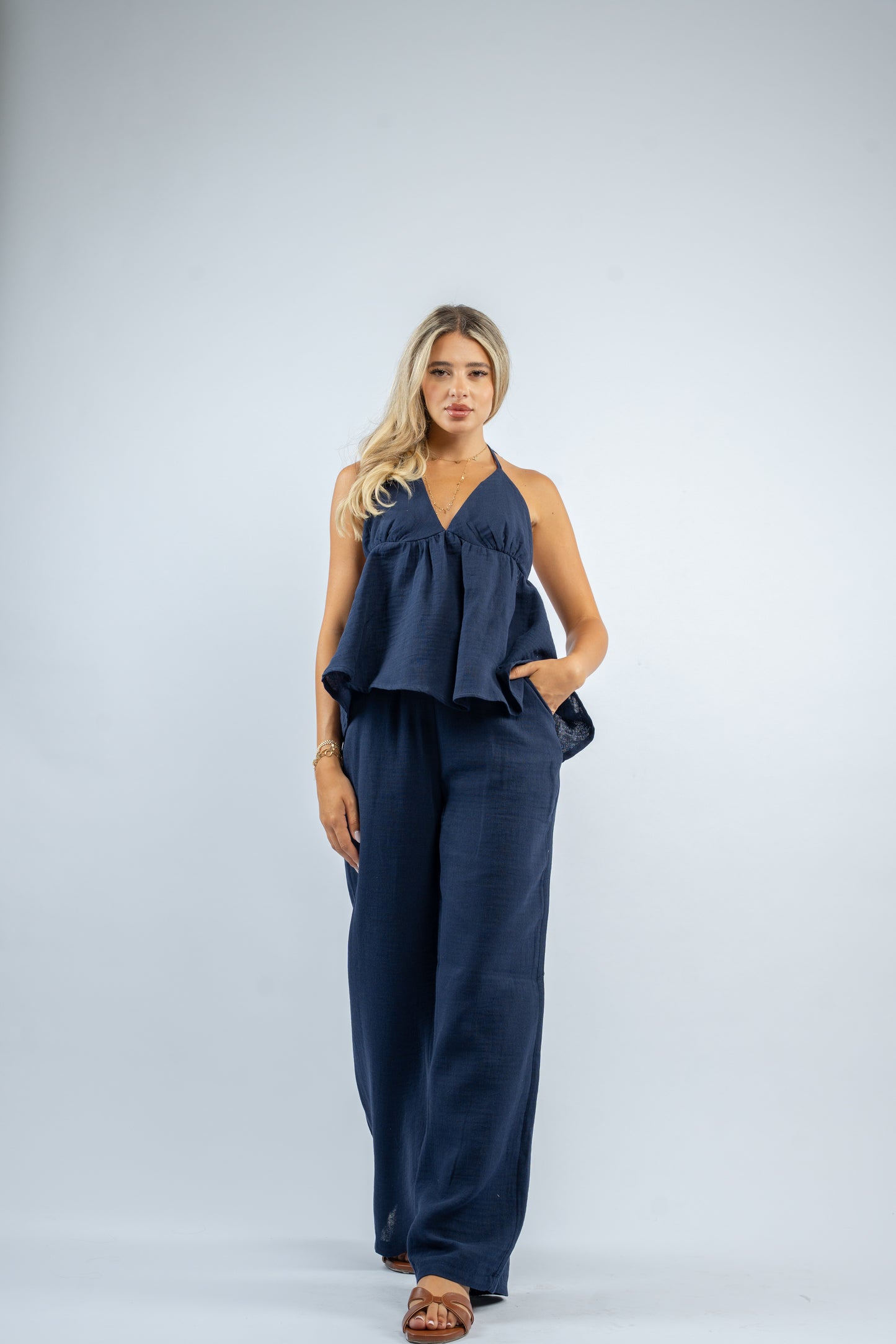 Flowy halter linen set