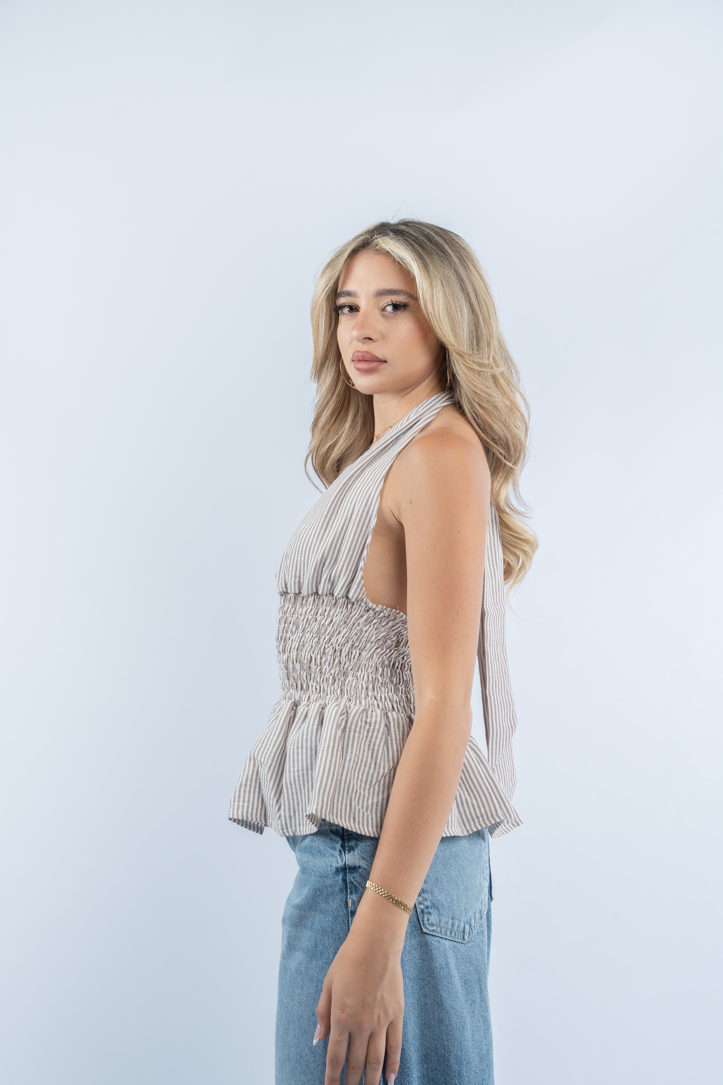 Halter neck striped top