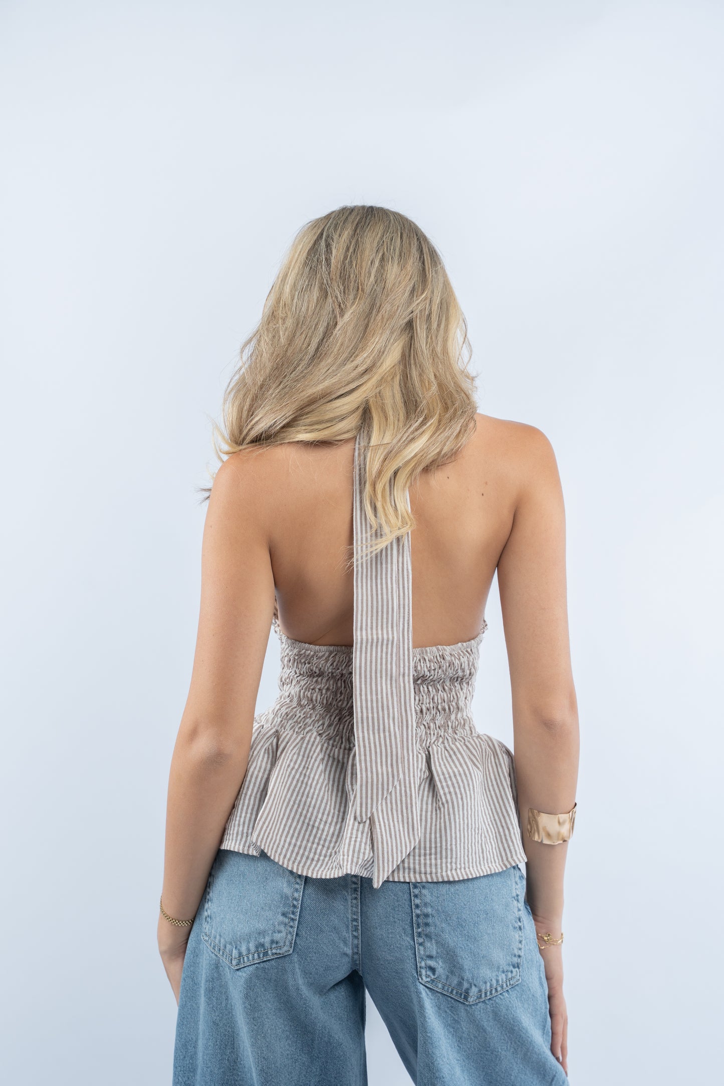 Halter neck striped top