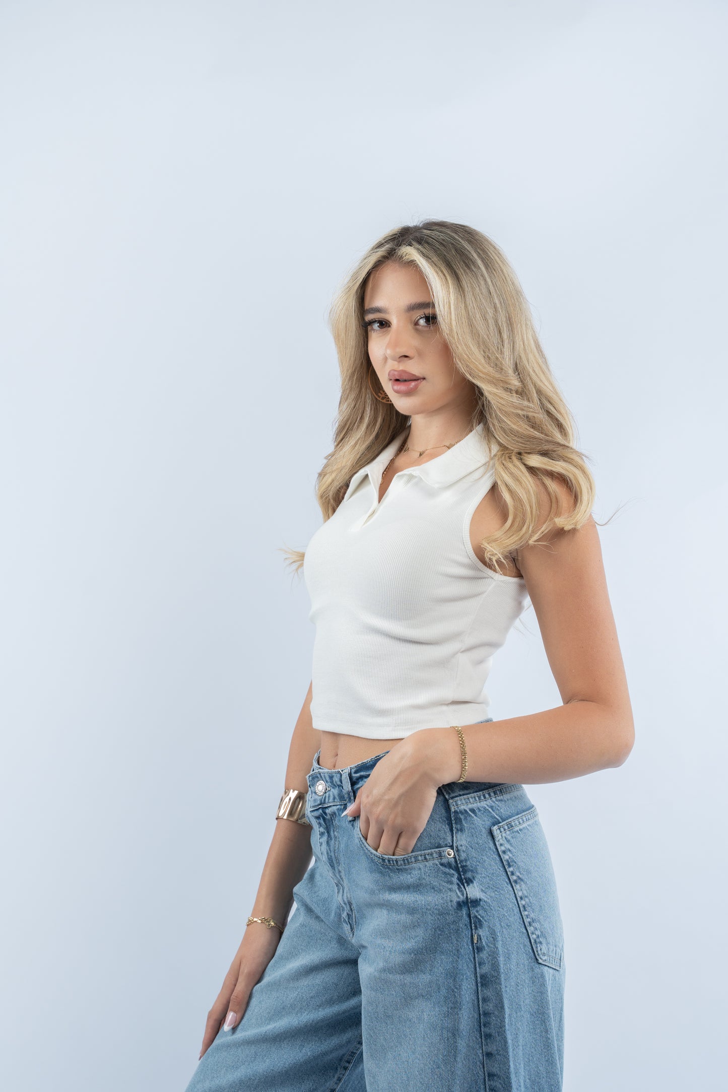 Ribbed polo top