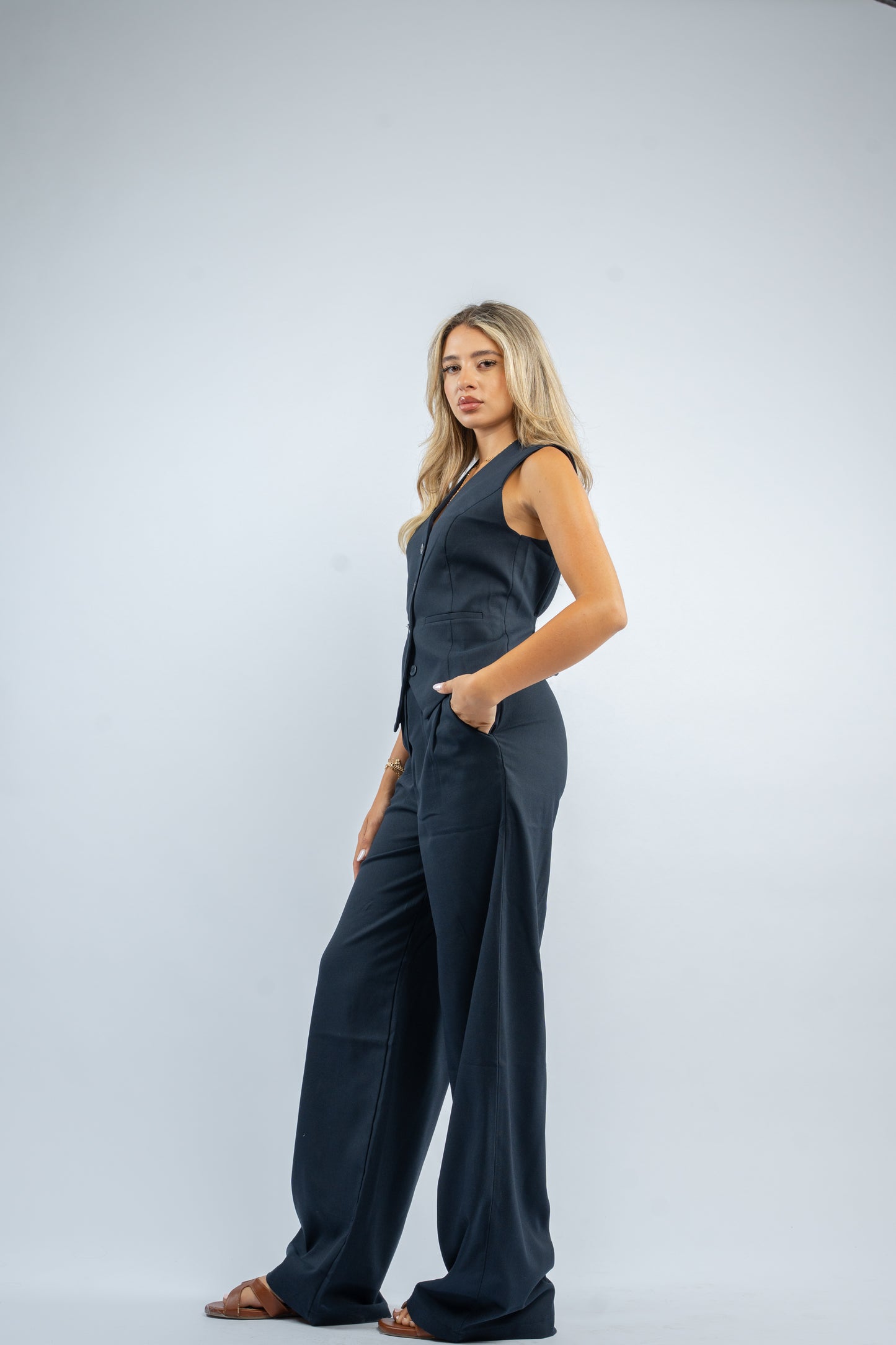 Belted co-ord vest set