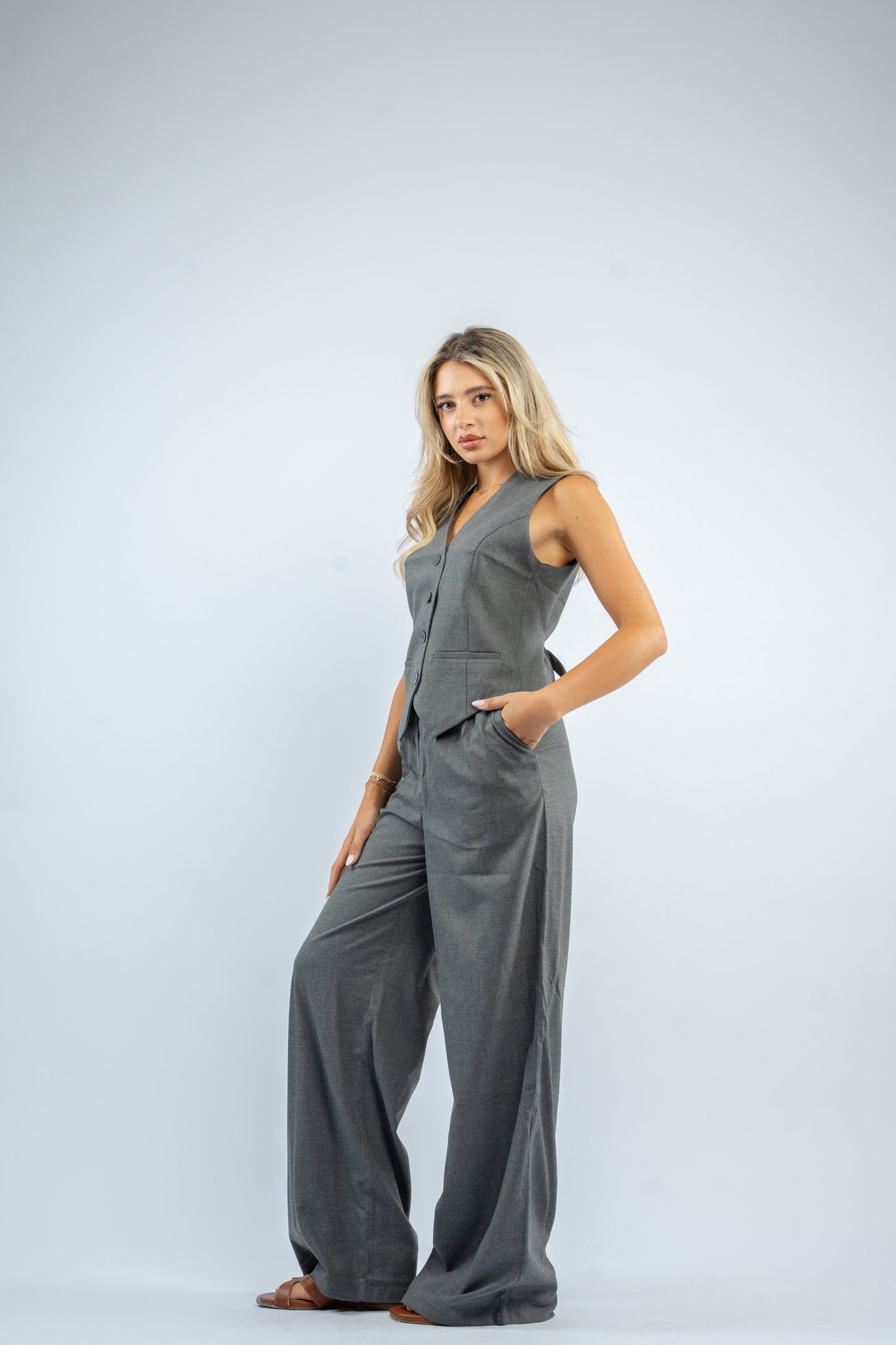 Belted co-ord vest set