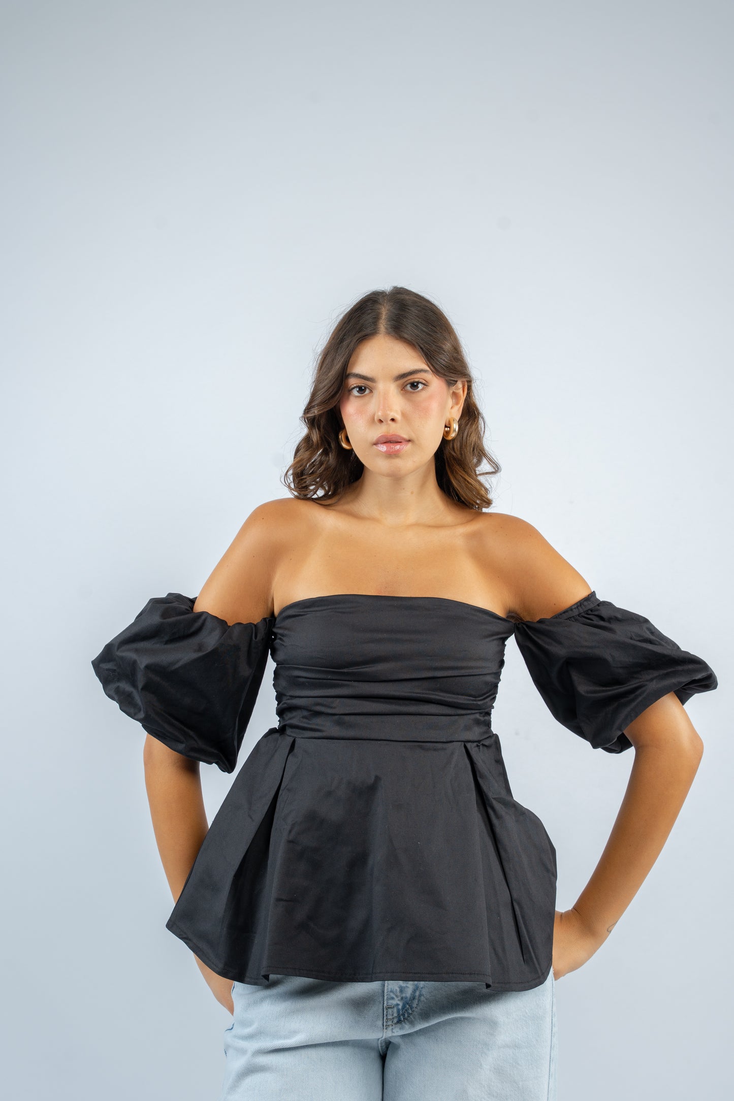 Puff sleeve peplum top