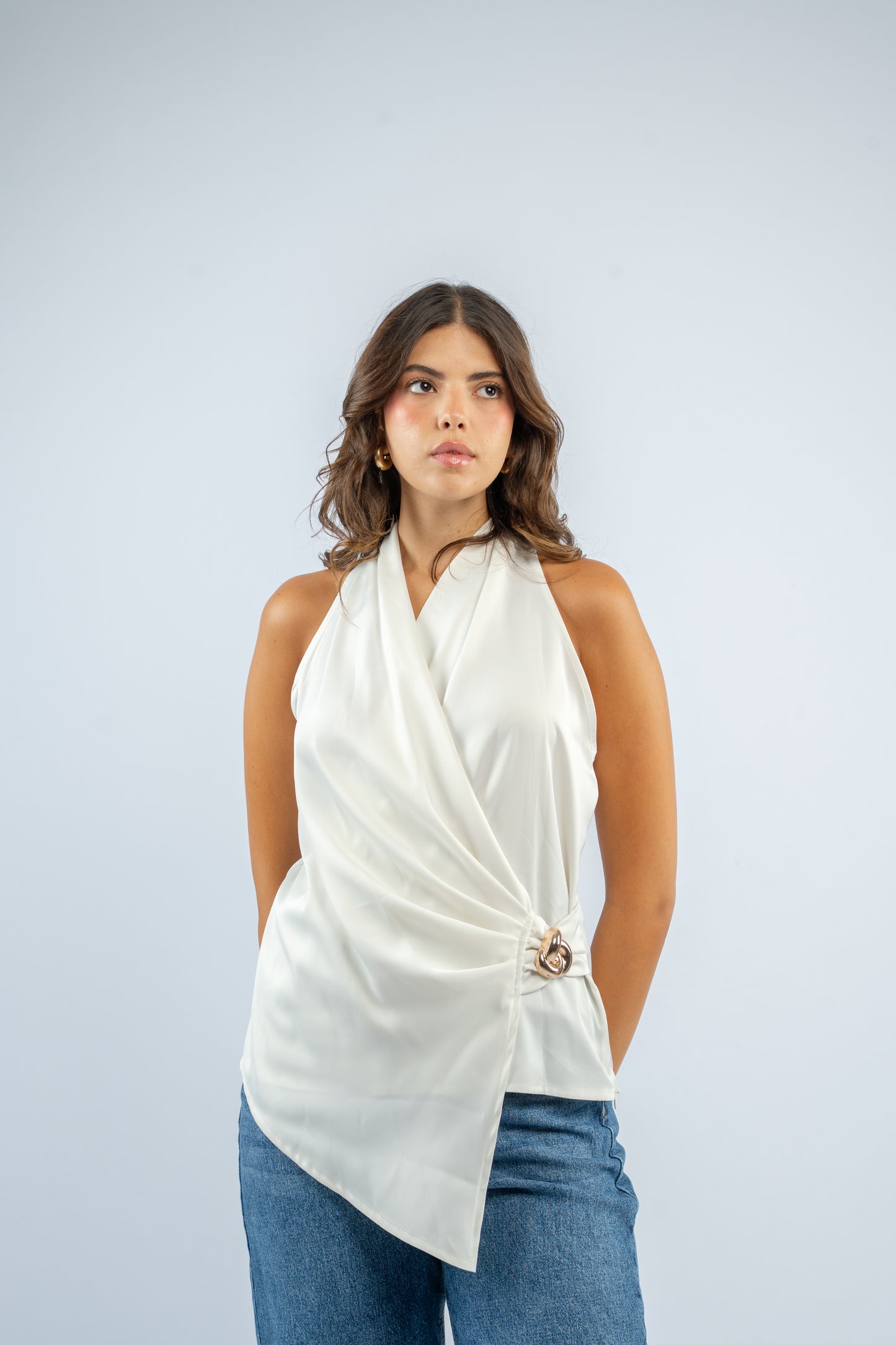 Draped satin top