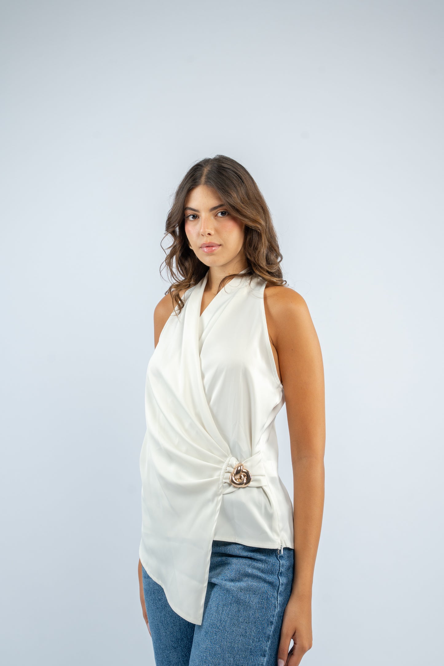 Draped satin top