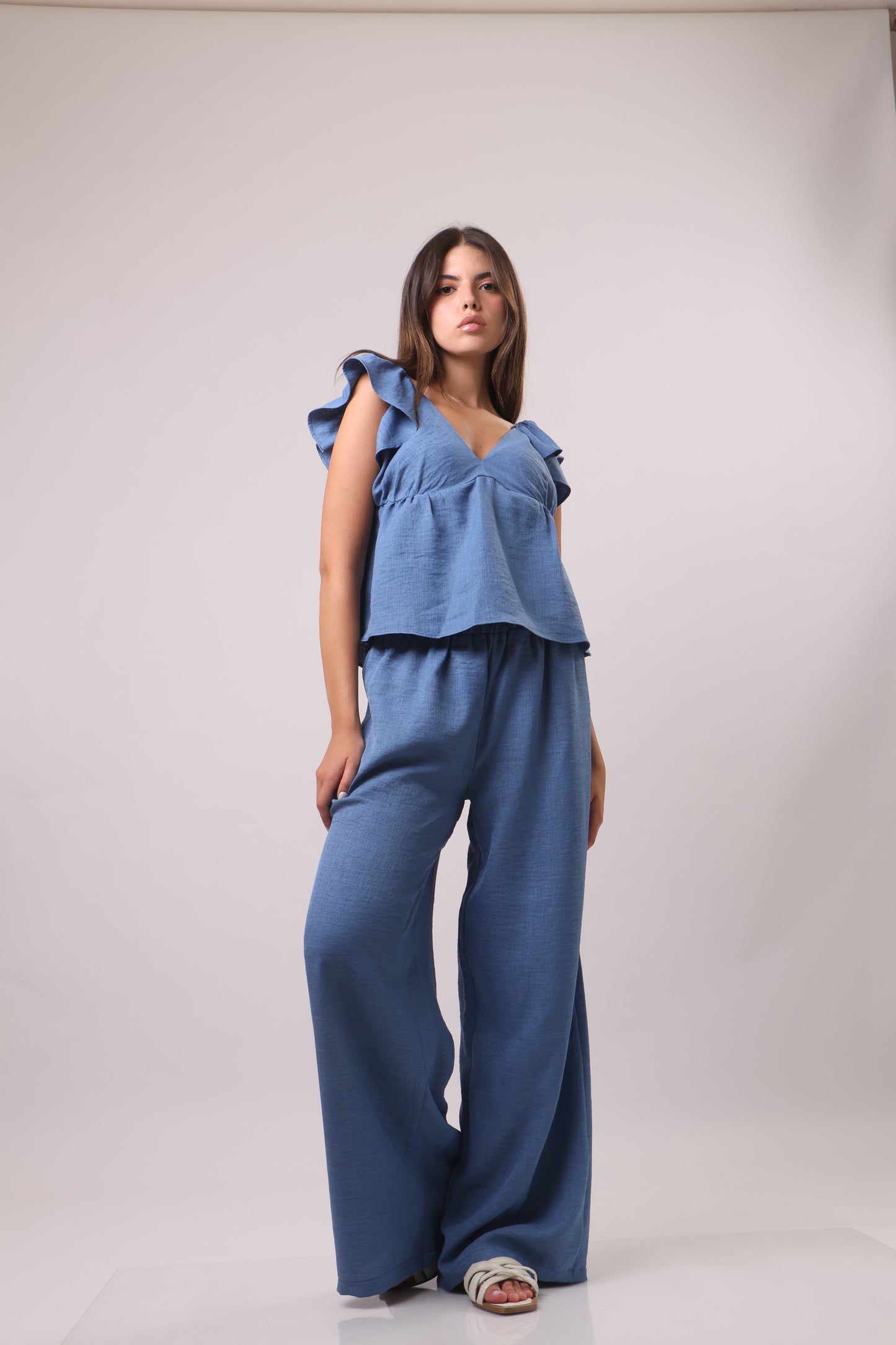 Puff sleeve linen set