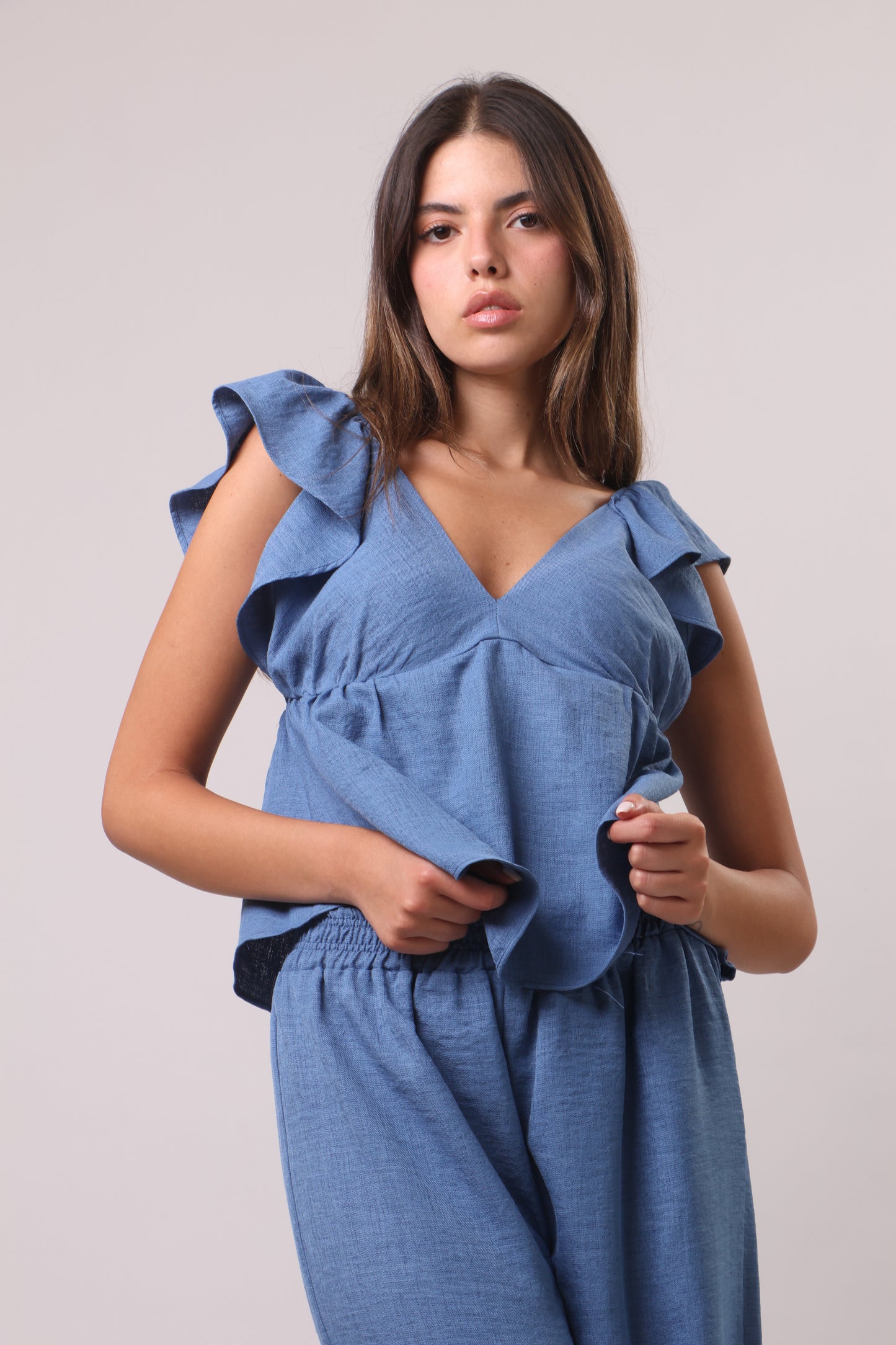 Puff sleeve linen set