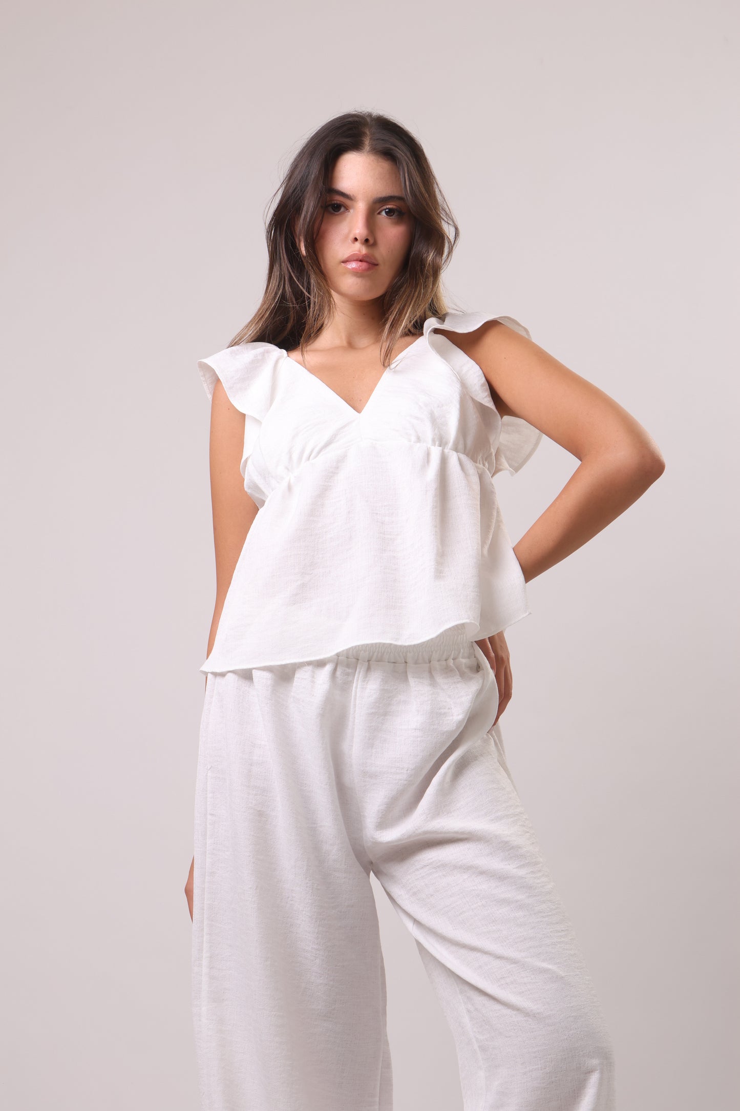 Puff sleeve linen set