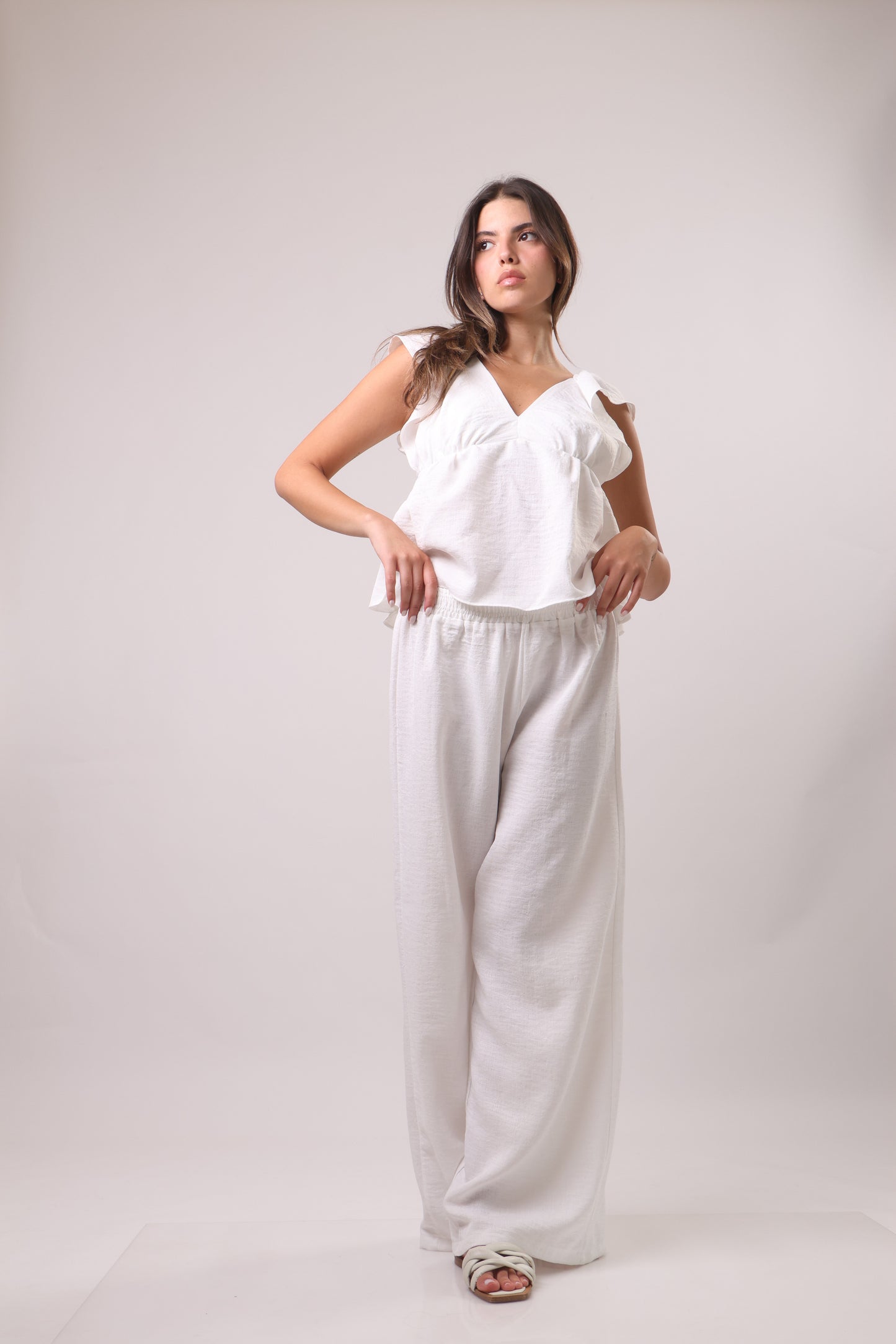 Puff sleeve linen set