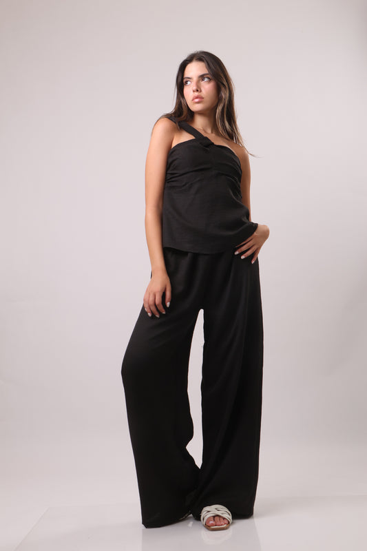 Asymmetrical shoulder linen set