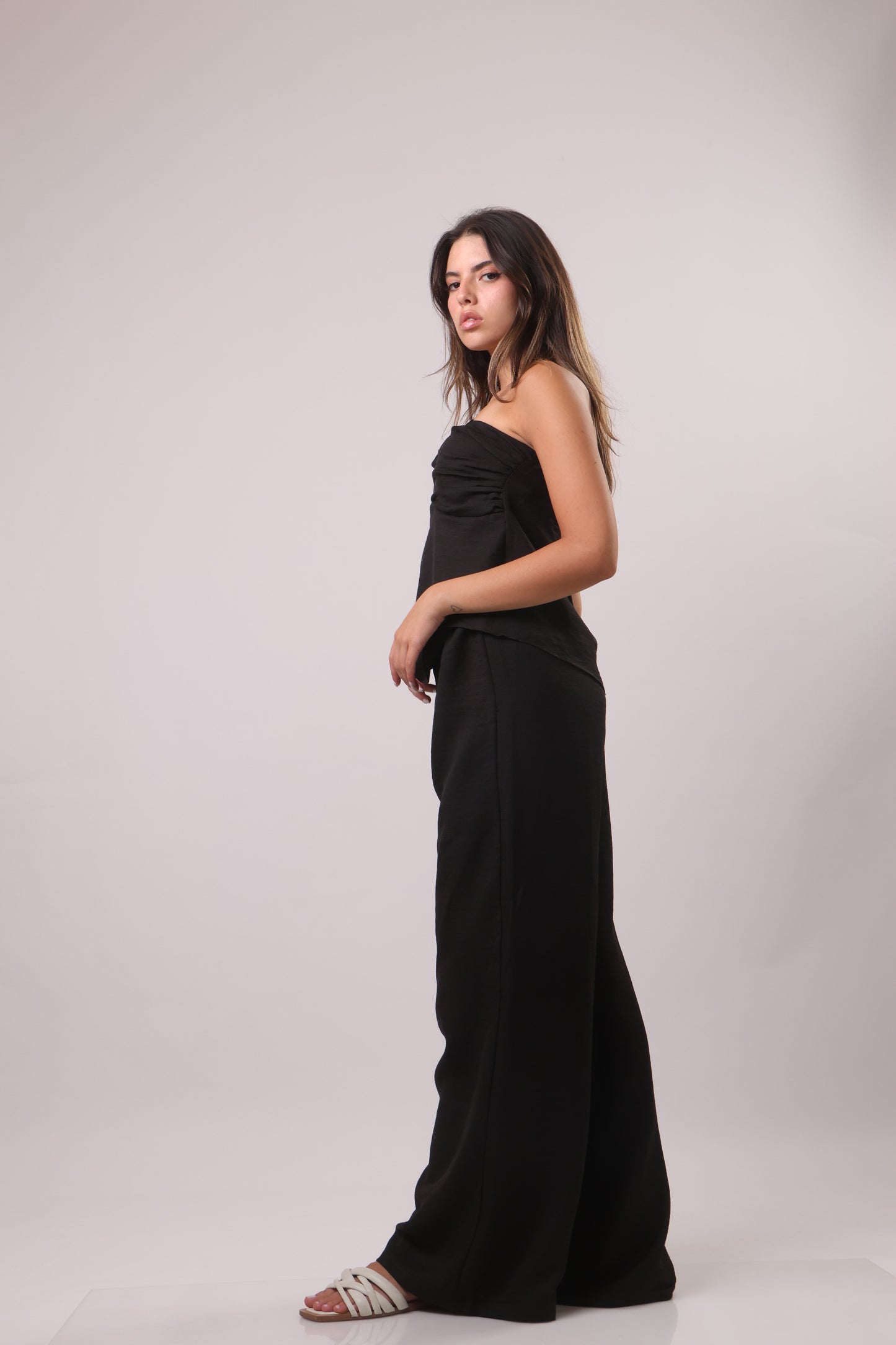 Asymmetrical shoulder linen set