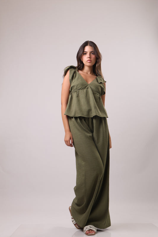Puff sleeve linen set