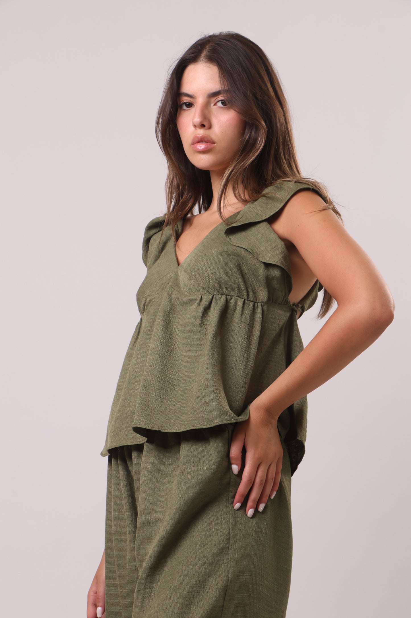 Puff sleeve linen set