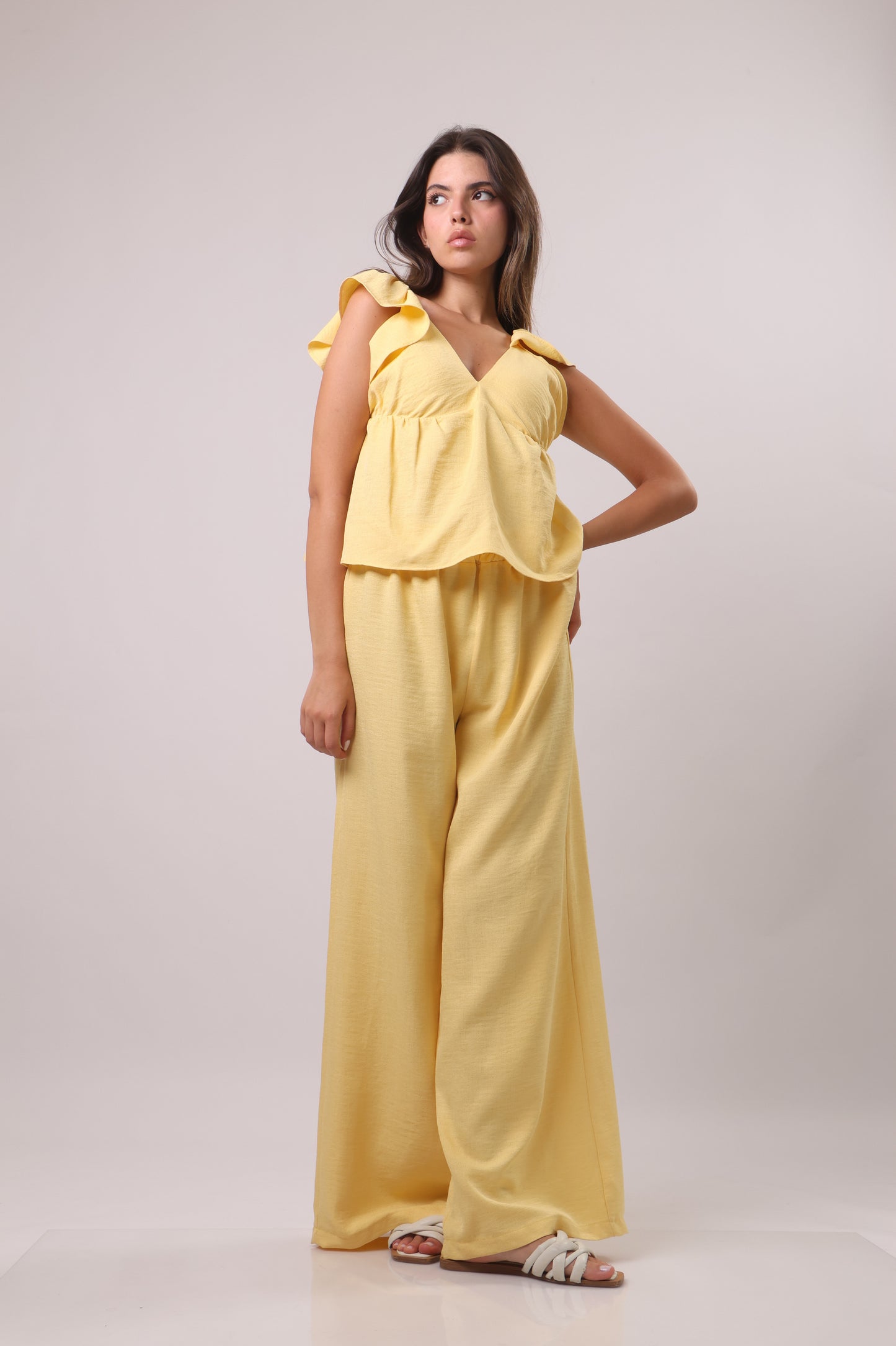 Puff sleeve linen set