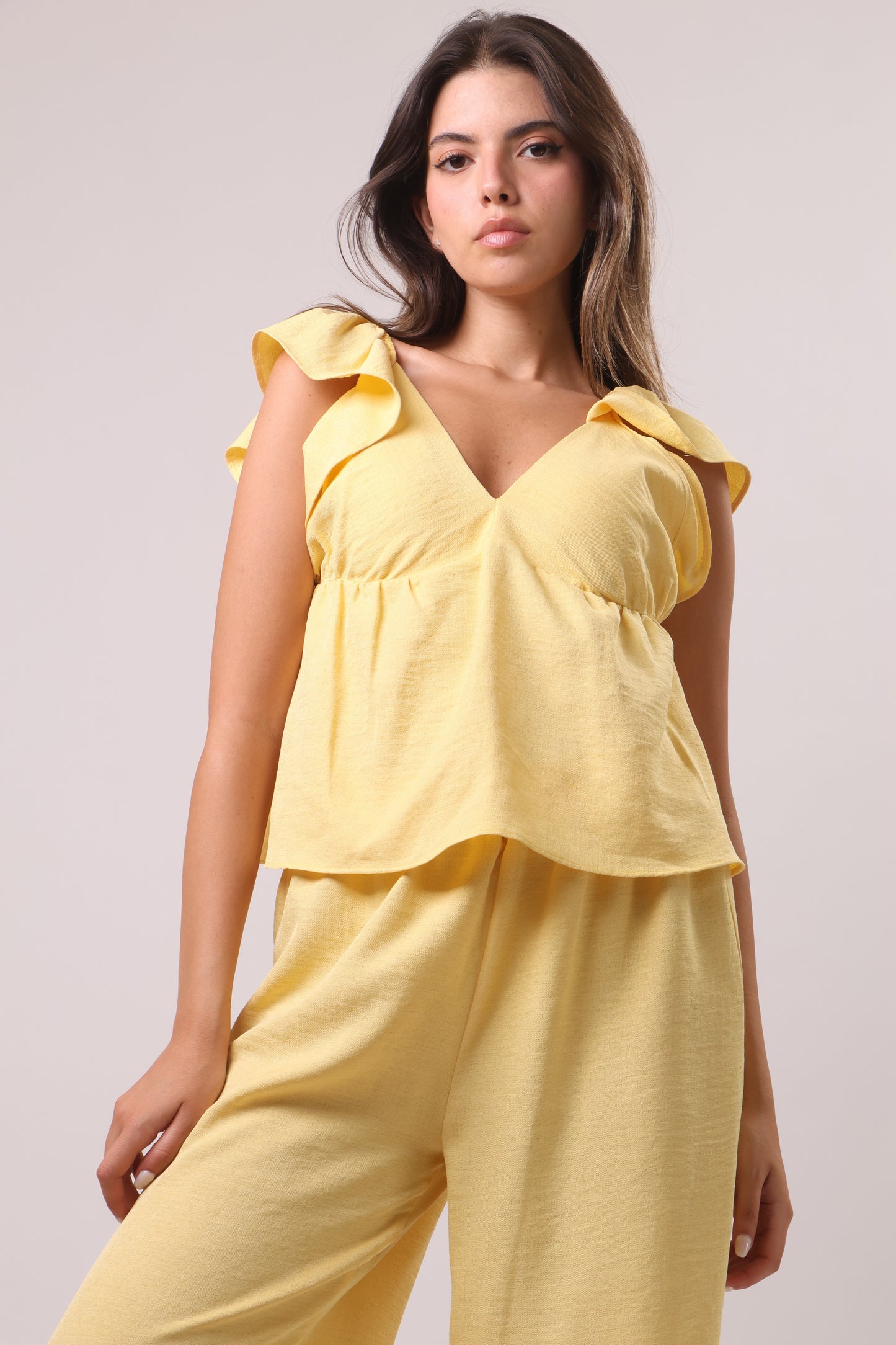 Puff sleeve linen set