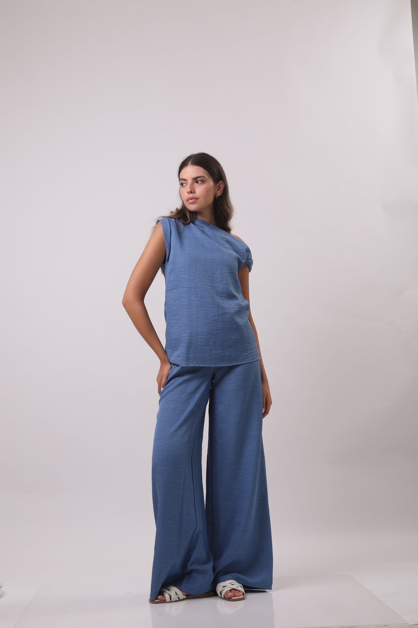 Off shoulder sleeve linen set