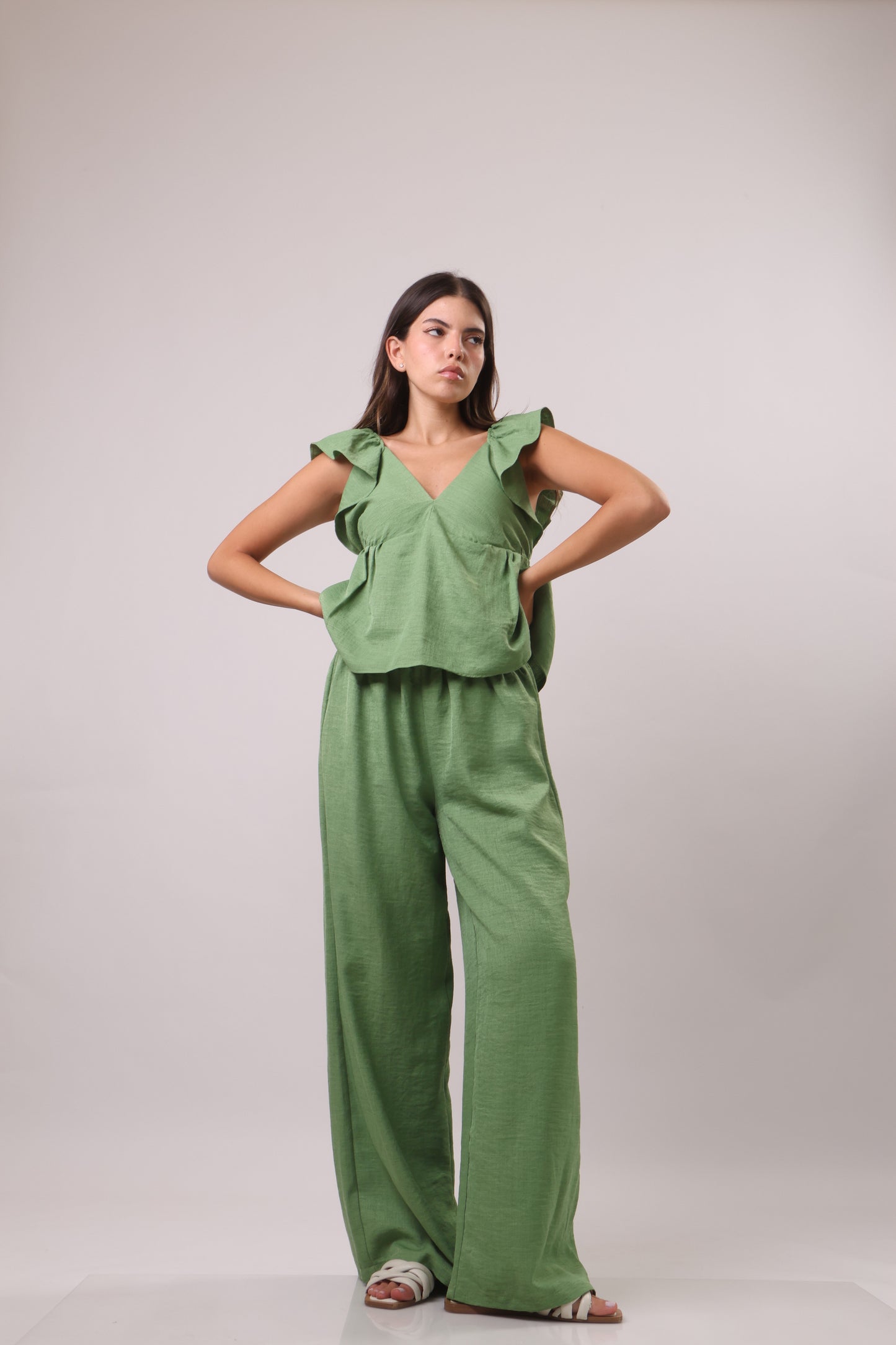 Puff sleeve linen set