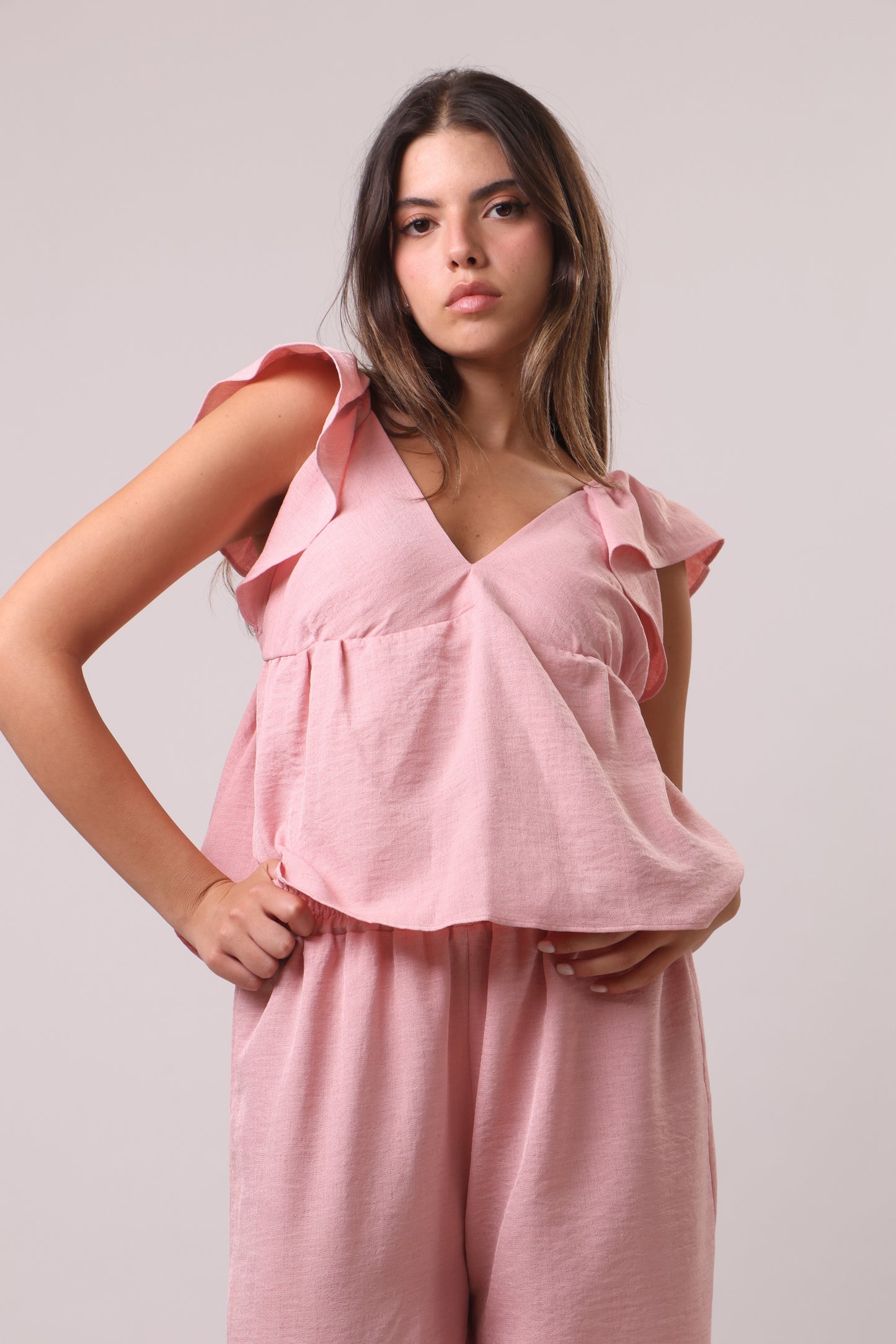 Puff sleeve linen set