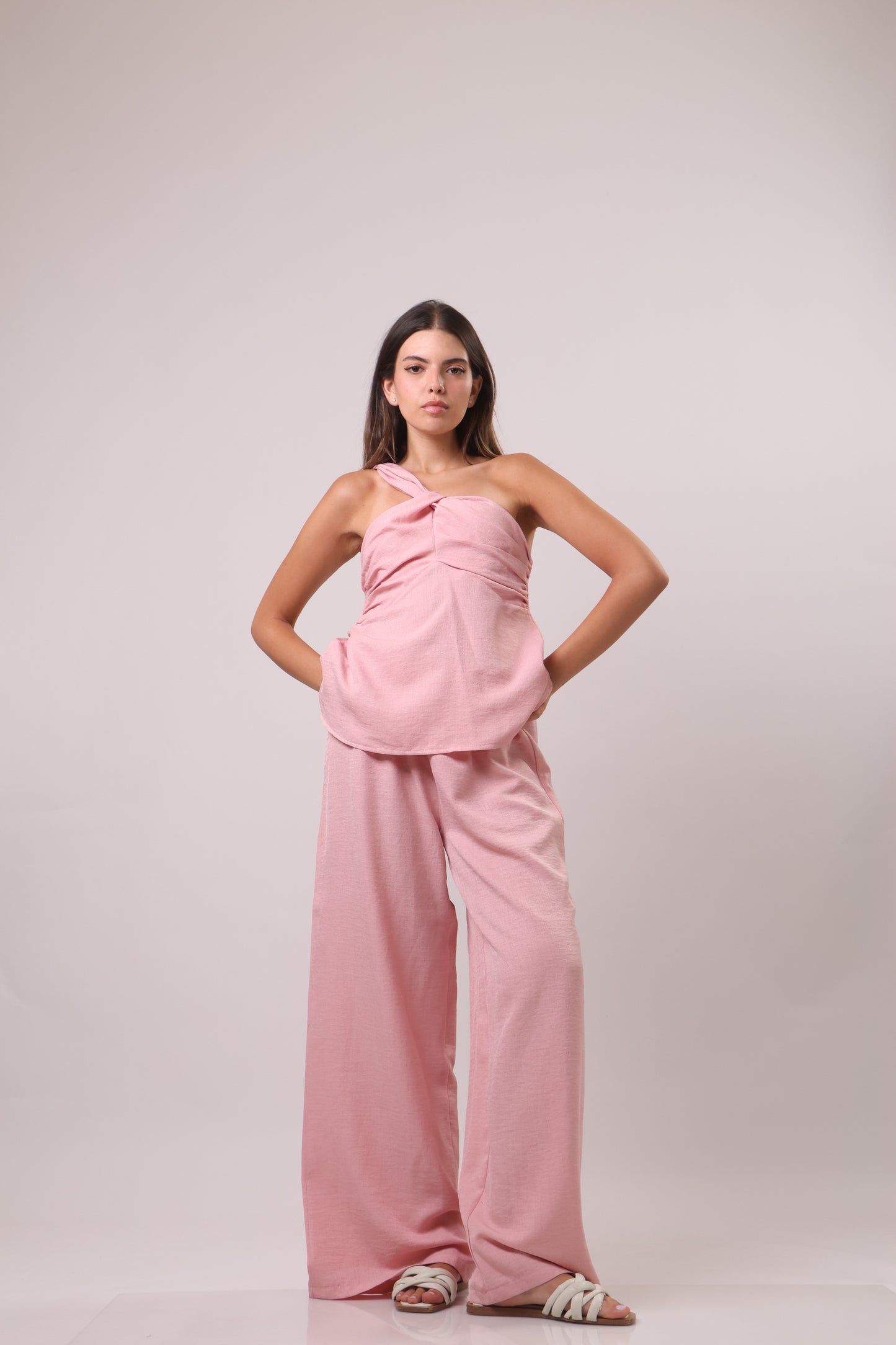 Asymmetrical shoulder linen set