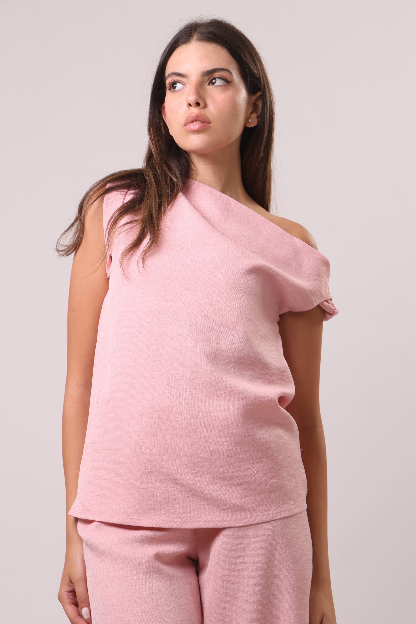 Off shoulder sleeve linen set